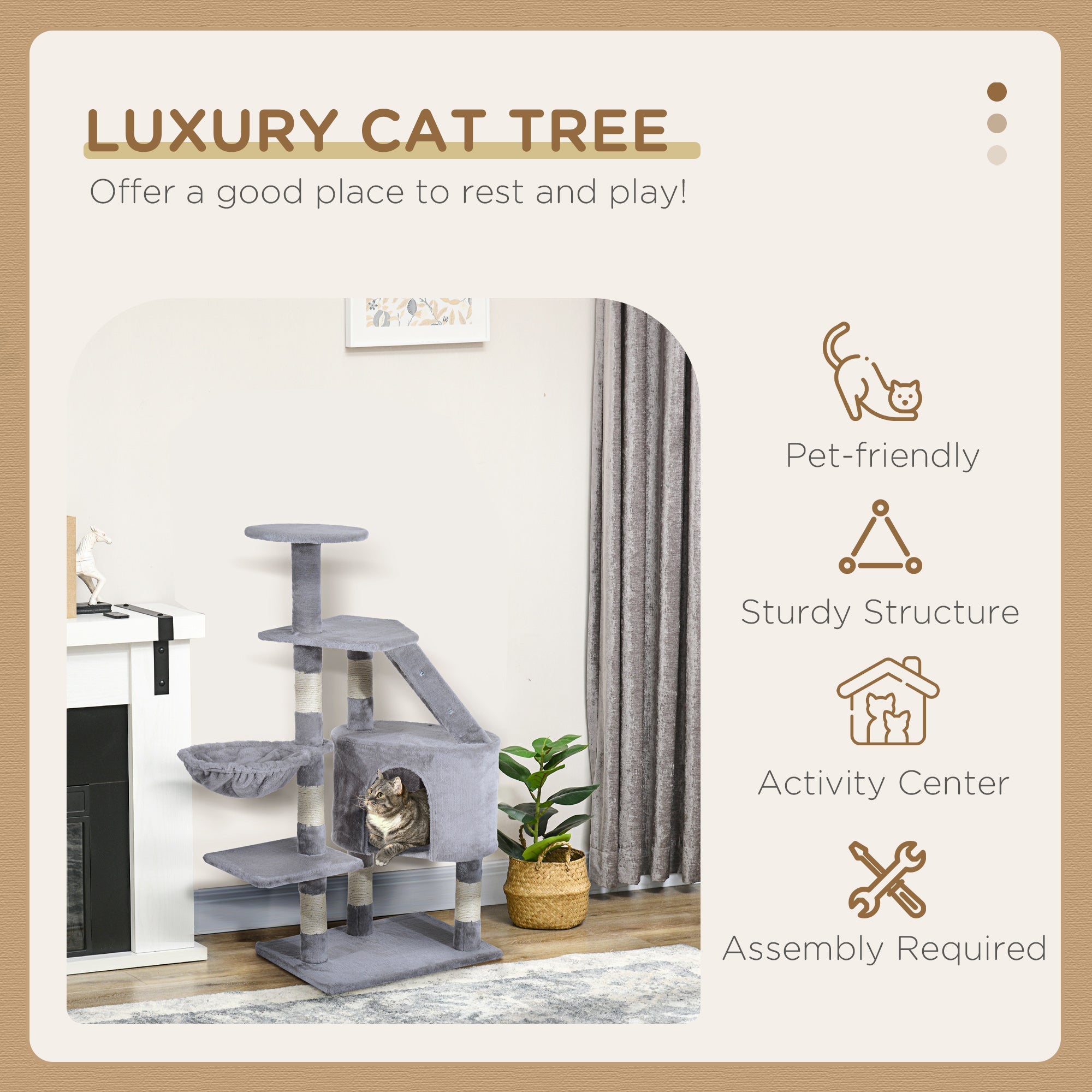 Cat Tree Kitten Scratching Post Scratch Scratcher Climb Activity Center Play House Pet Furniture 125cm (Grey)-3