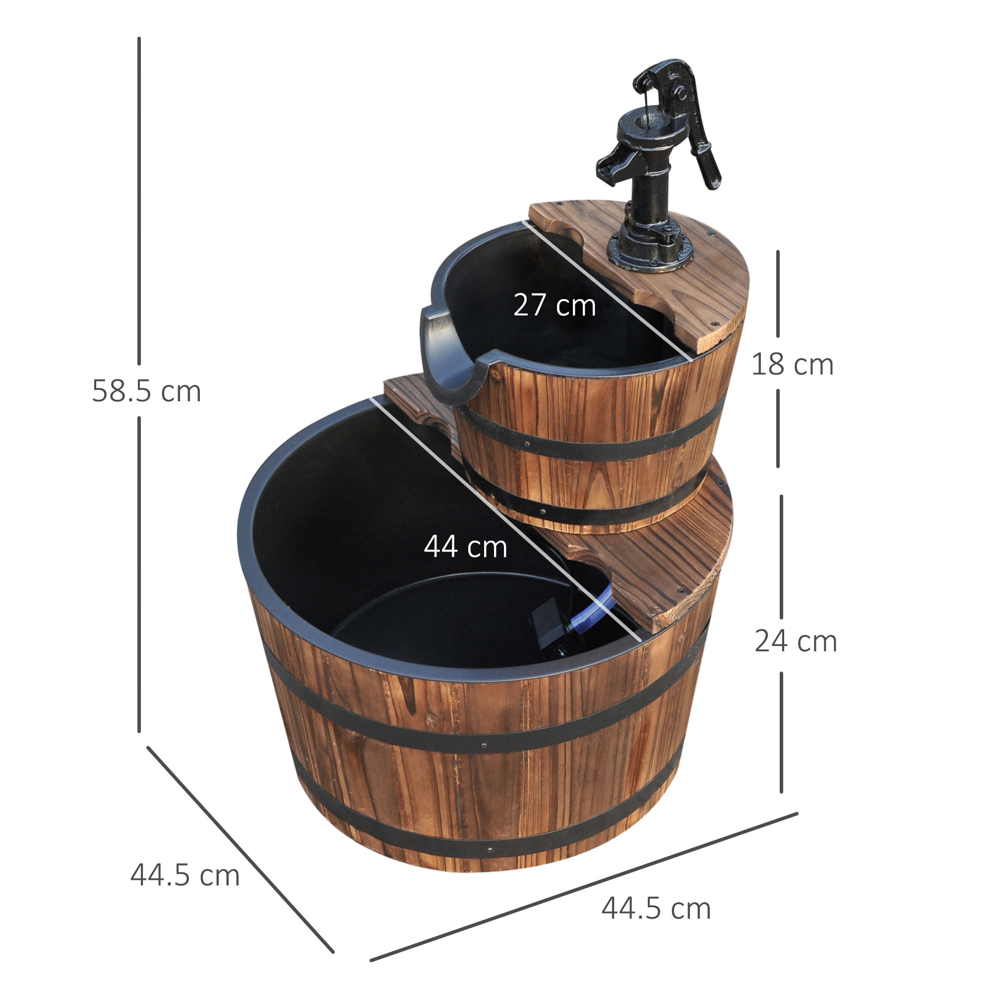 Wooden Water Pump Fountain Cascading Feature Barrel Garden Deck (2 Tier)-2