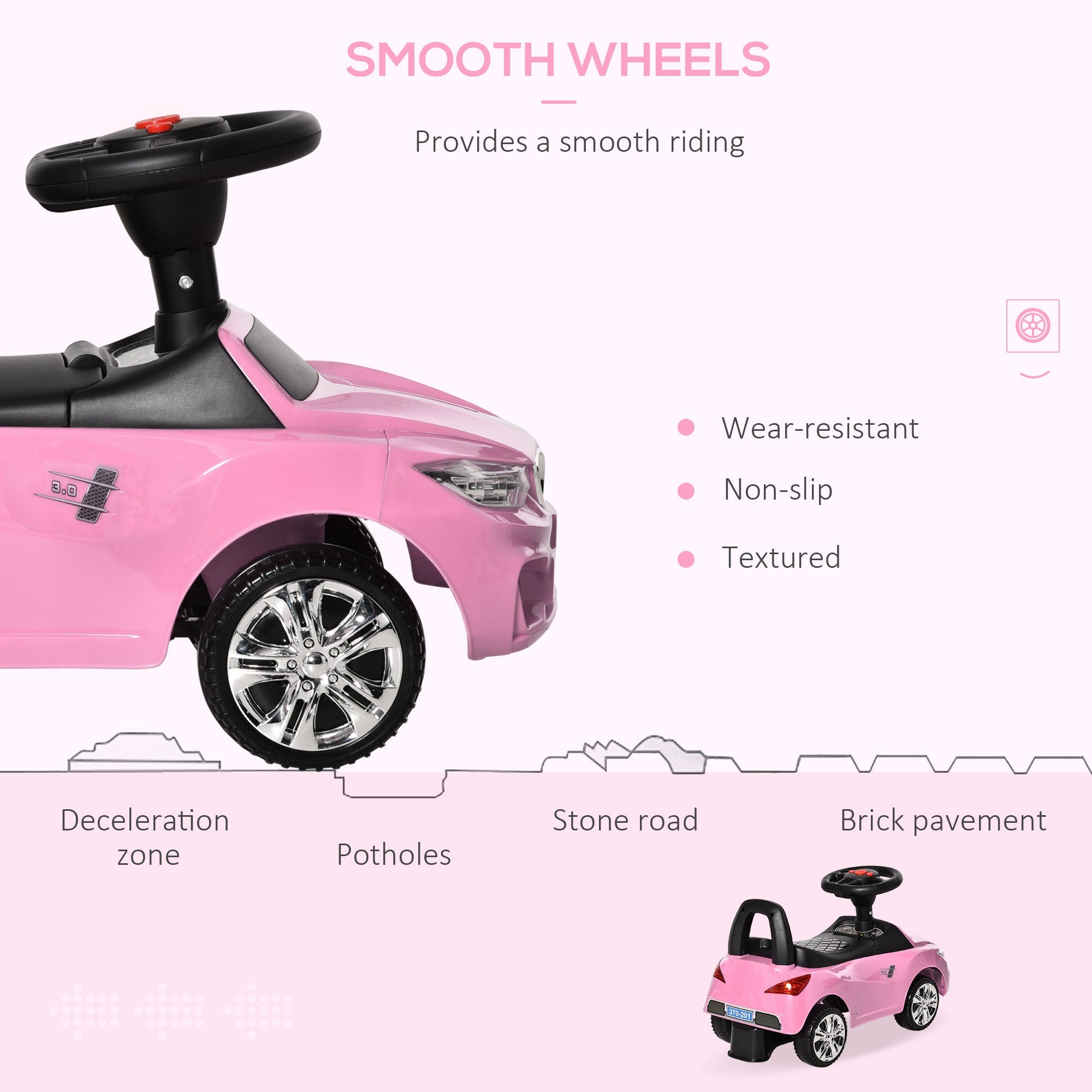 Ride on Sliding Car Baby Toddler Foot to Floor Slider Stroller w/ Horn Music Working Lights Hidden Storage Big Steering Wheel Pink-4