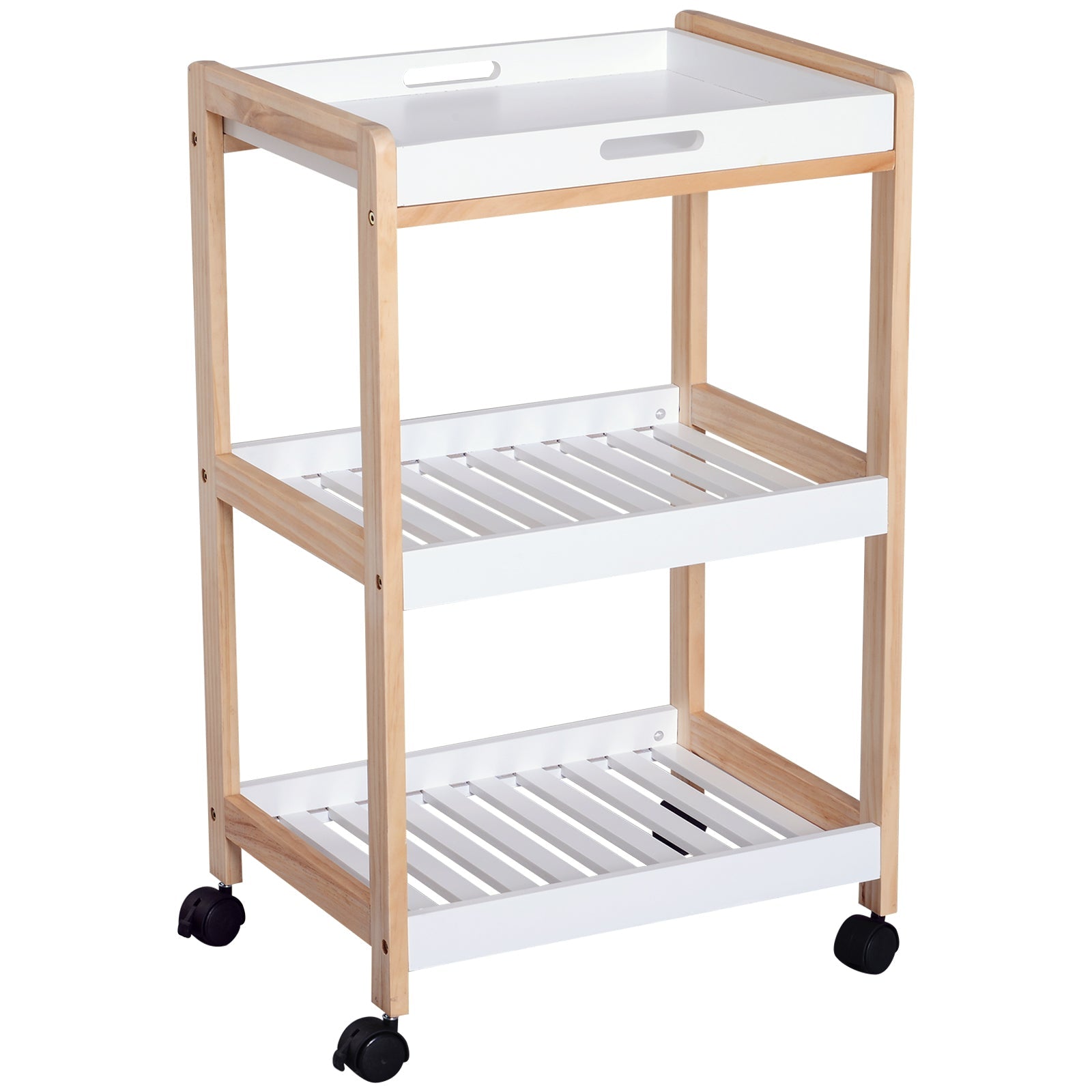 3-Tier Mobile Kitchen Trolley Cart Storage Shelves Rack Rolling Wheels White 46 x 35 x 74.5 cm-0