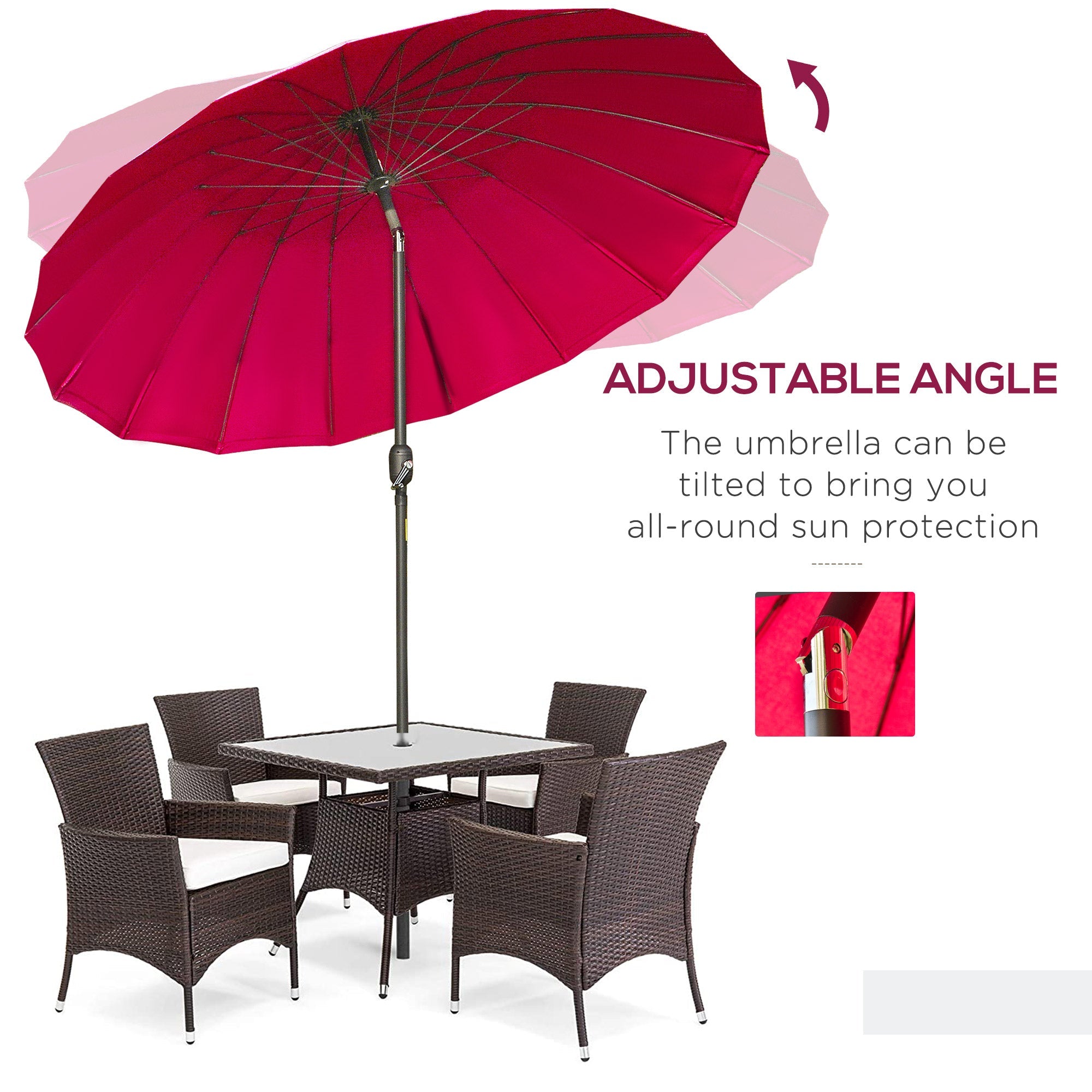 Ф255cm Patio Parasol Umbrella Outdoor Market Table Parasol with Push Button Tilt Crank and Sturdy Ribs for Garden Lawn Backyard Pool Wine Red-4