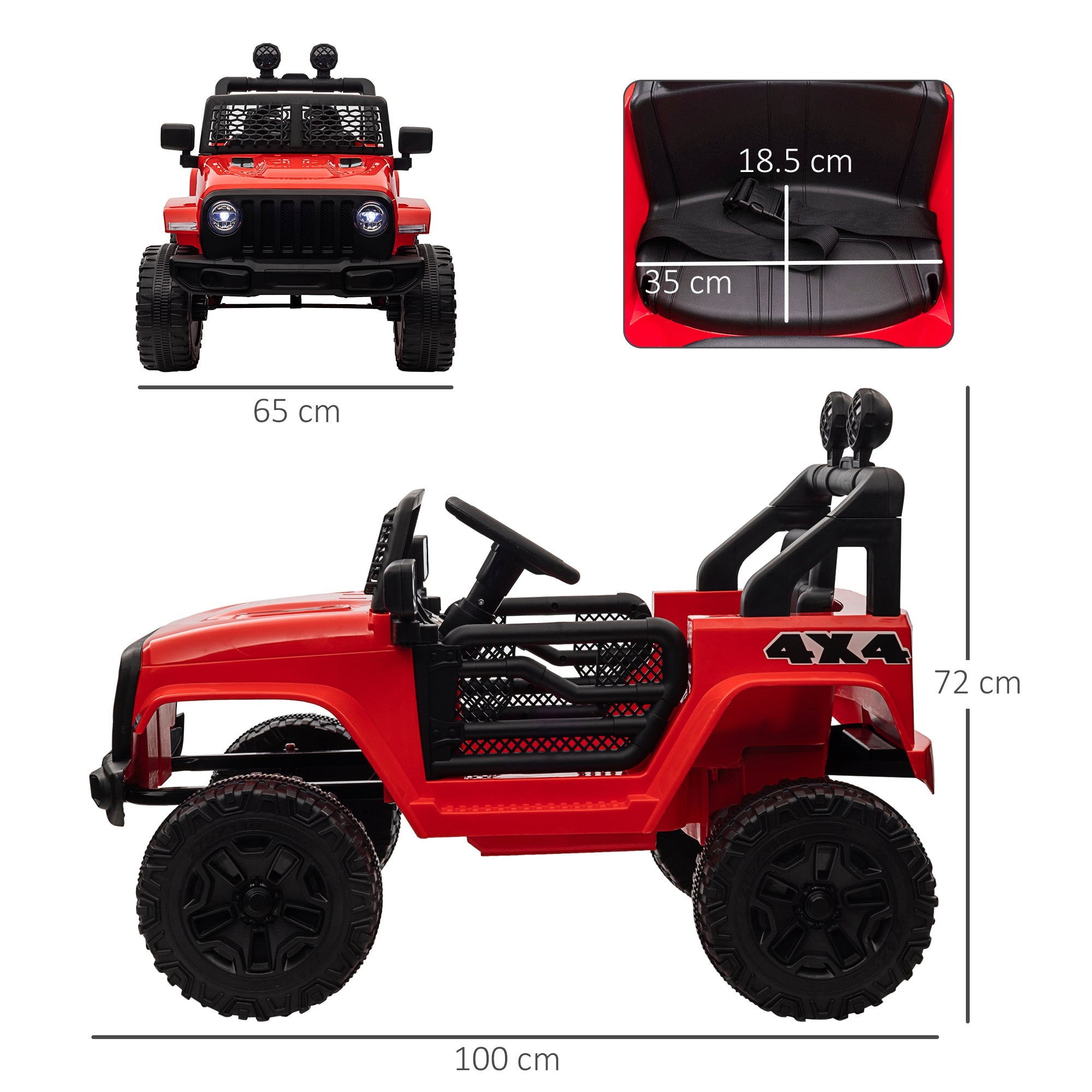 12V Battery-powered 2 Motors Kids Electric Ride On Car Truck Off-road Toy with Parental Remote Control Horn Lights for 3-6 Years Old Red-2