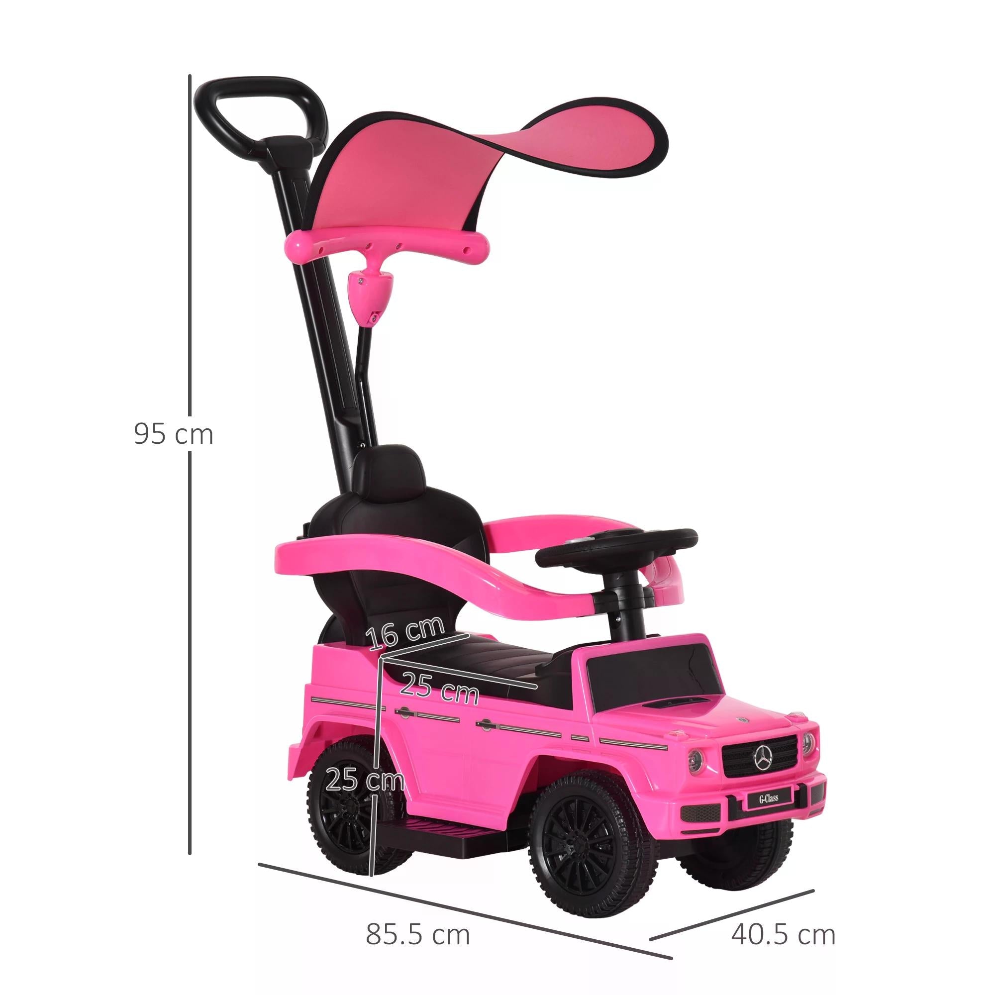 Compatible Ride-On Push Along Car Sliding Walker Mercedes-Benz G350 Walker Foot to Floor Slider Stroller Toddler Vehicle Steering Wheel Pink-2