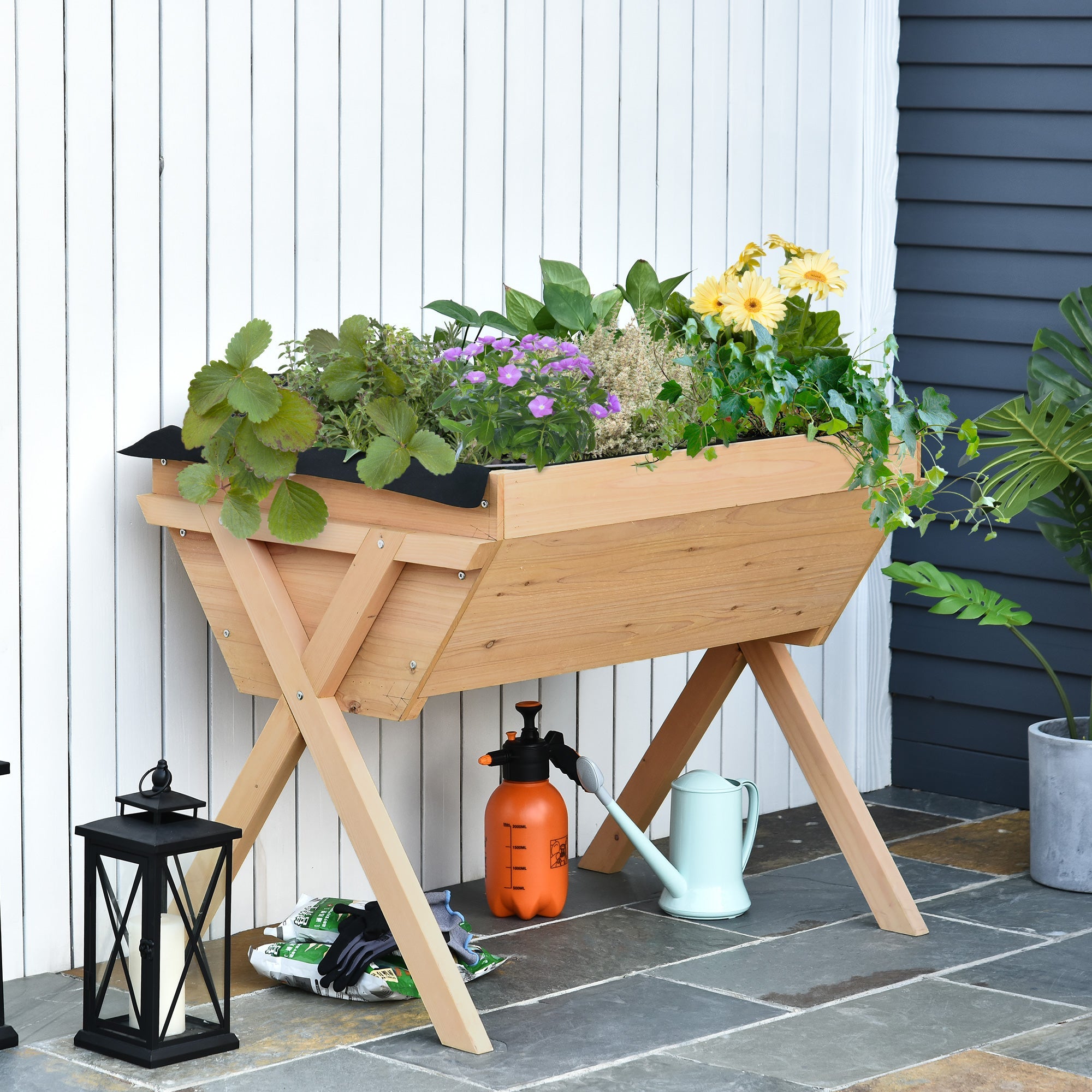 Wooden Planter Raised Bed Container Garden Plant Stand Vegetable Flower Box with Liner 100 L x 70 W x 80 H cm-1