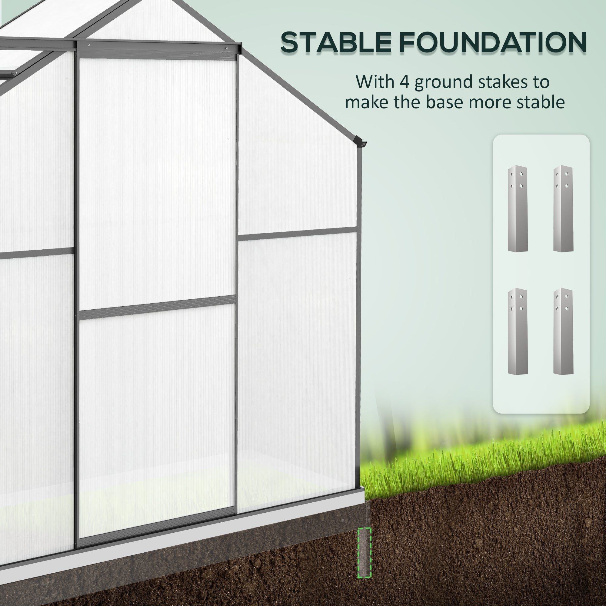 6 x 2.5ft Polycarbonate Greenhouse Walk-In Green House with Rain Gutter, Sliding Door, Window, Foundation, Dark Grey-4