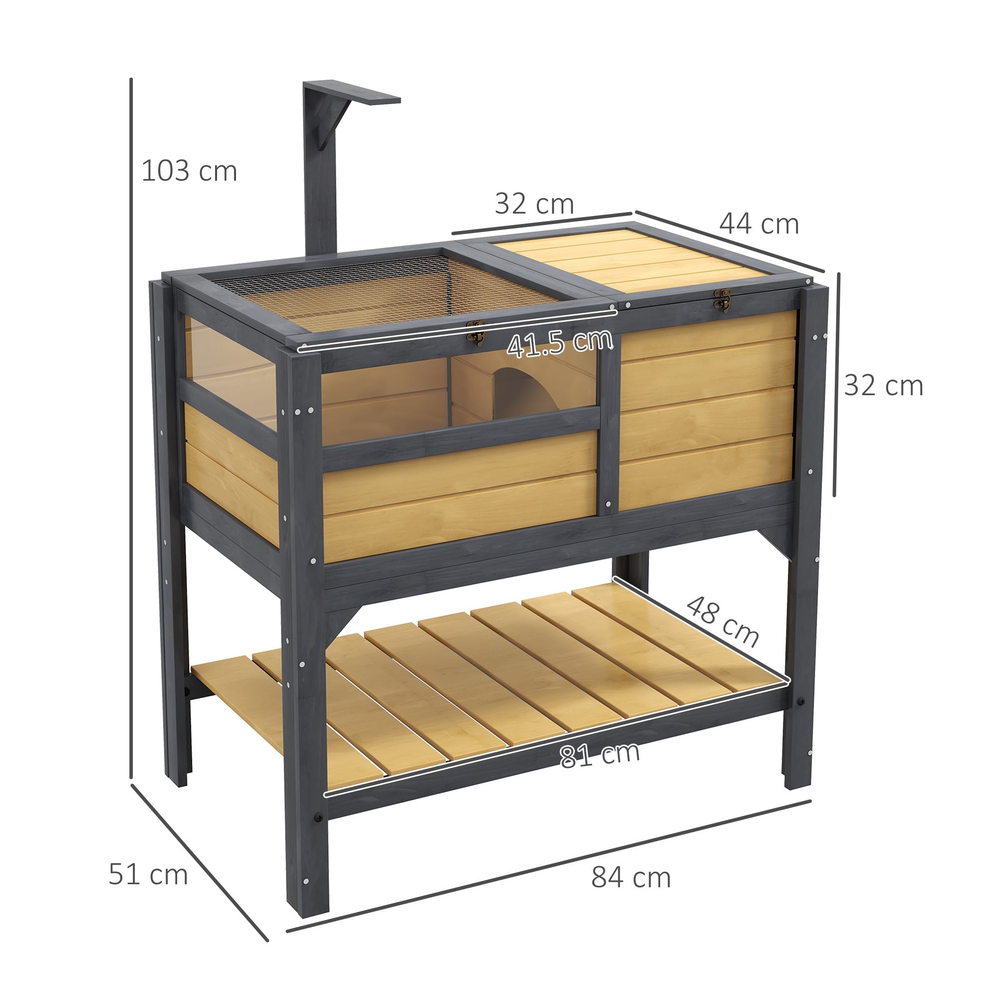 Wooden Tortoise House, with Shelter, Run, Shelf, Lamp Holder, Tray-2