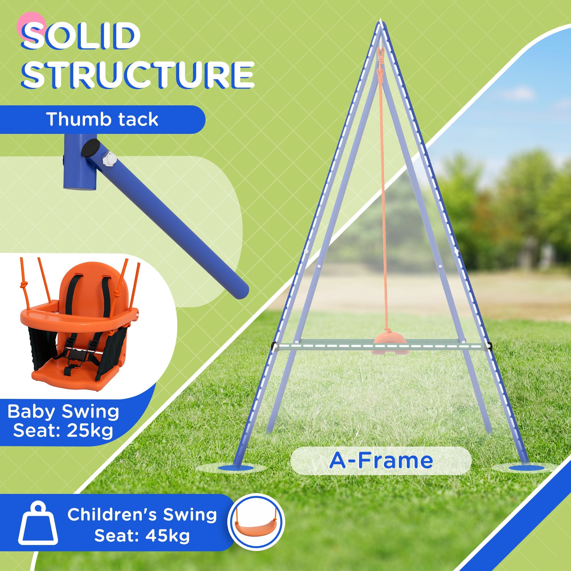 2 In 1 Metal Frame Nursery Swing w/ Comfortable Seat Safety Belt Orange-2