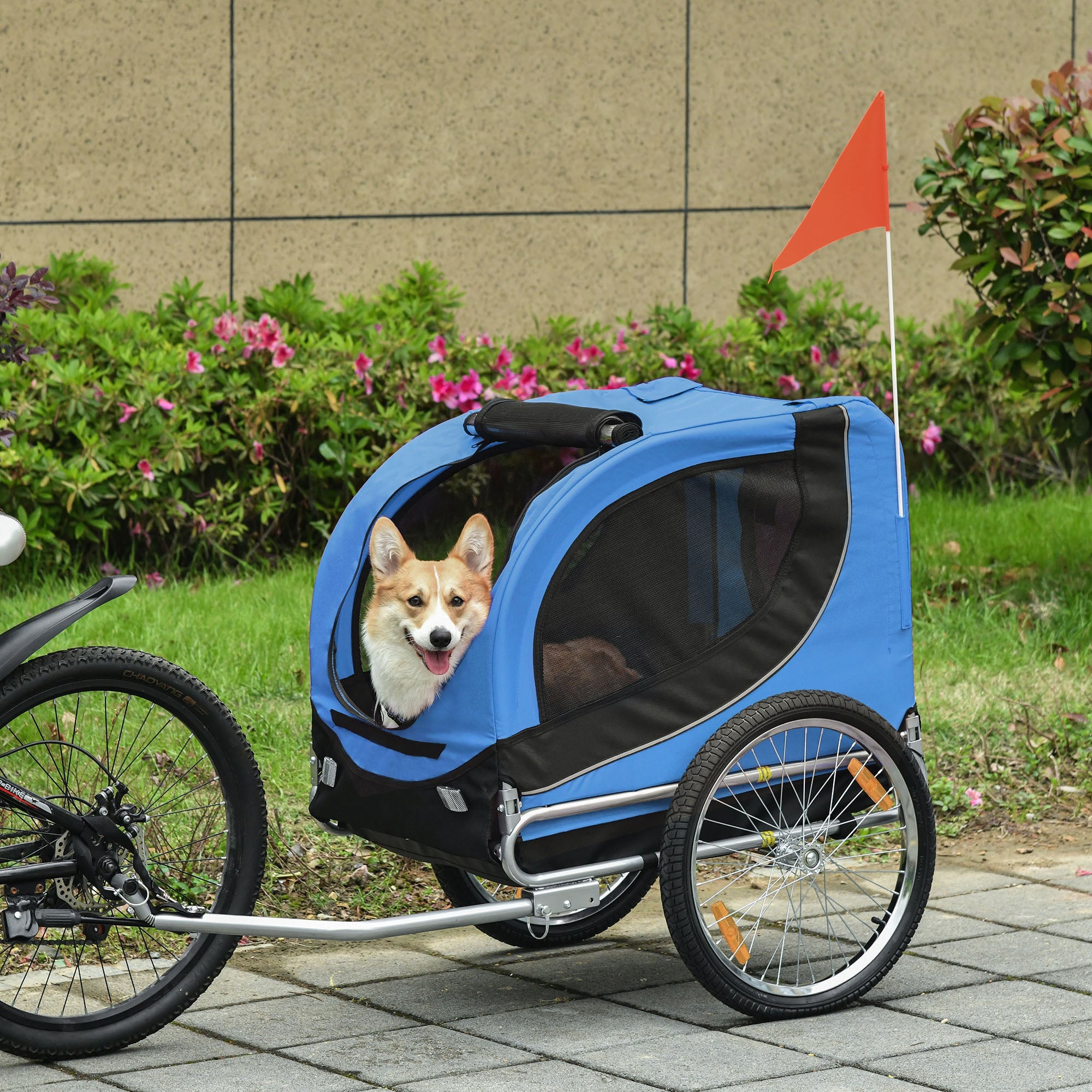 Dog Bike Trailer Folding Bicycle Pet Trailer W/Removable Cover-Blue-1