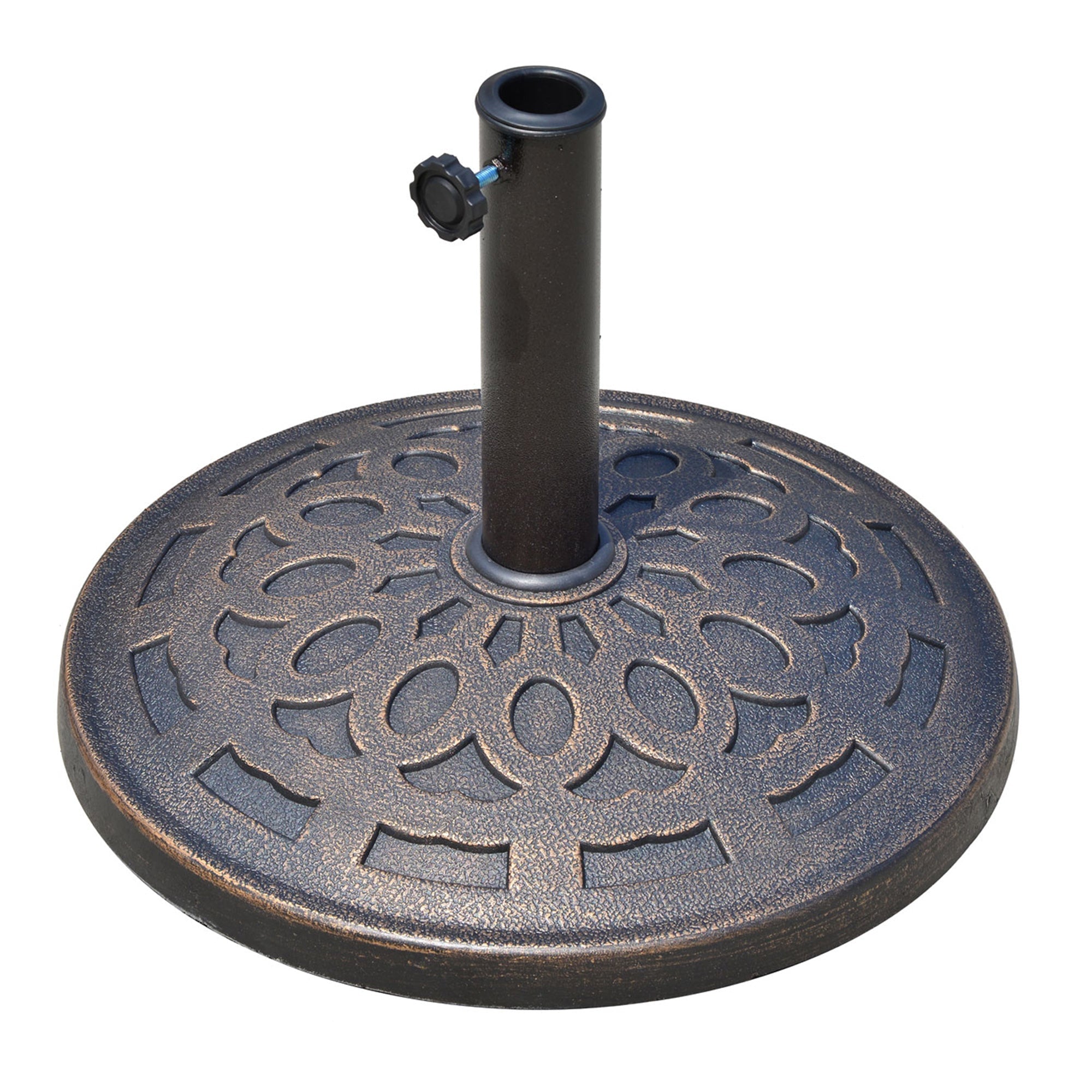 14kg Round Garden Parasol Base Holder Decorative Resin Market Umbrella Stand with Adjustable Coupler, Bronze-0