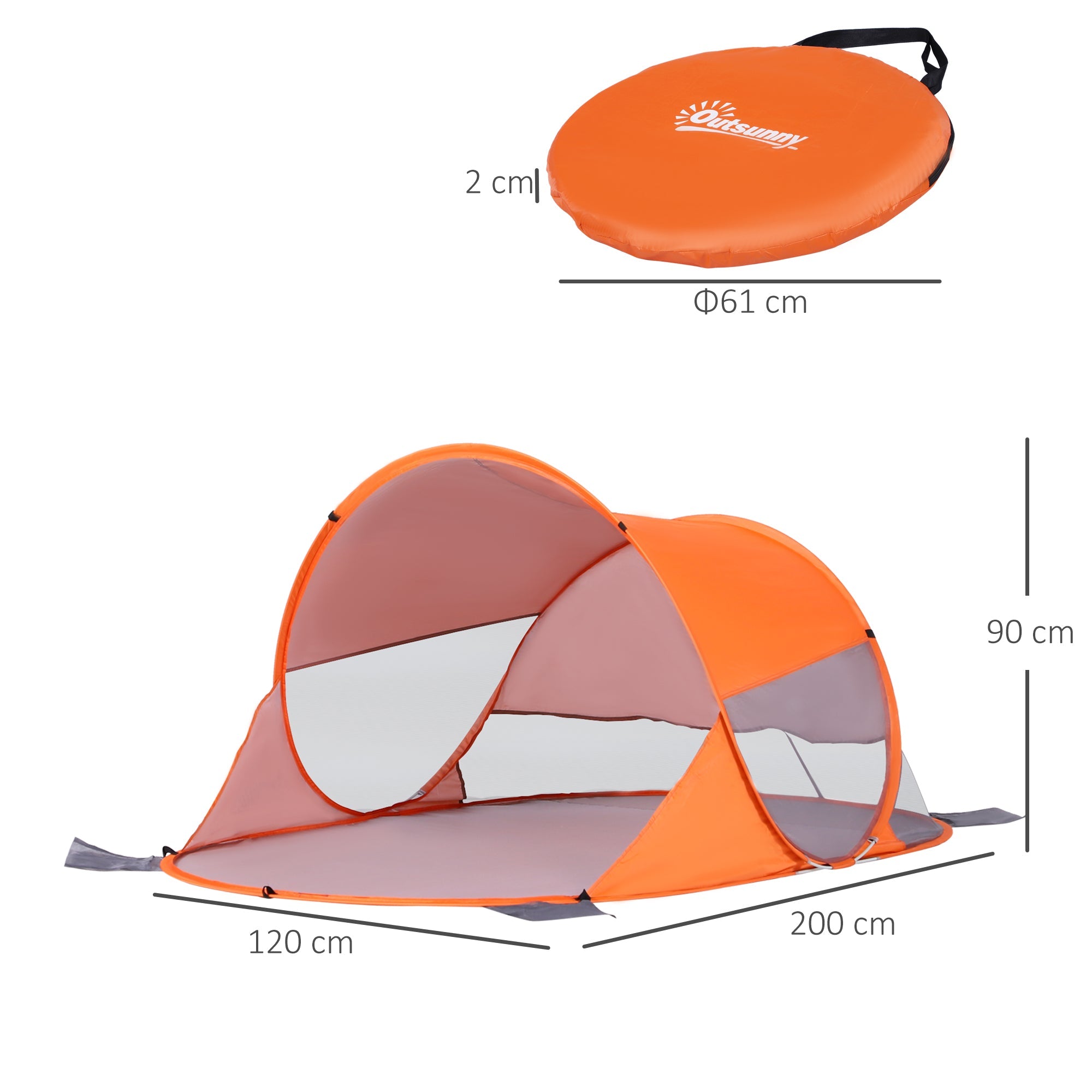 1-2 Person Pop up Beach Tent Hiking UV 30+ Protection Patio Sun Shelter Portable Automatic - Orange-2