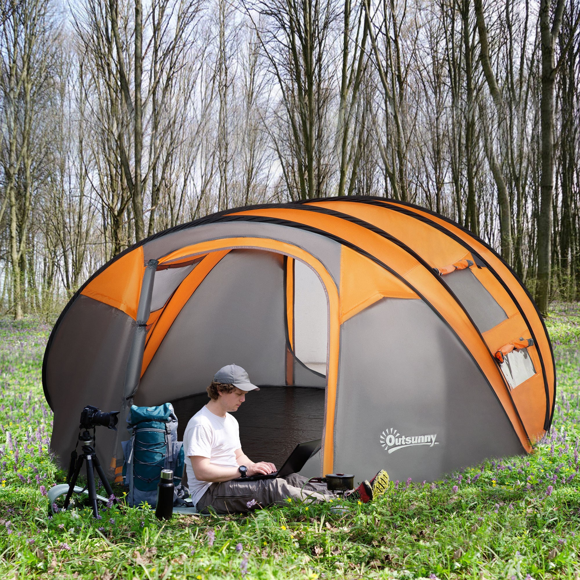 4-5 Person Pop-up Camping Tent Waterproof Family Tent w/ 2 Mesh Windows & PVC Windows Portable Carry Bag for Outdoor Trip-1