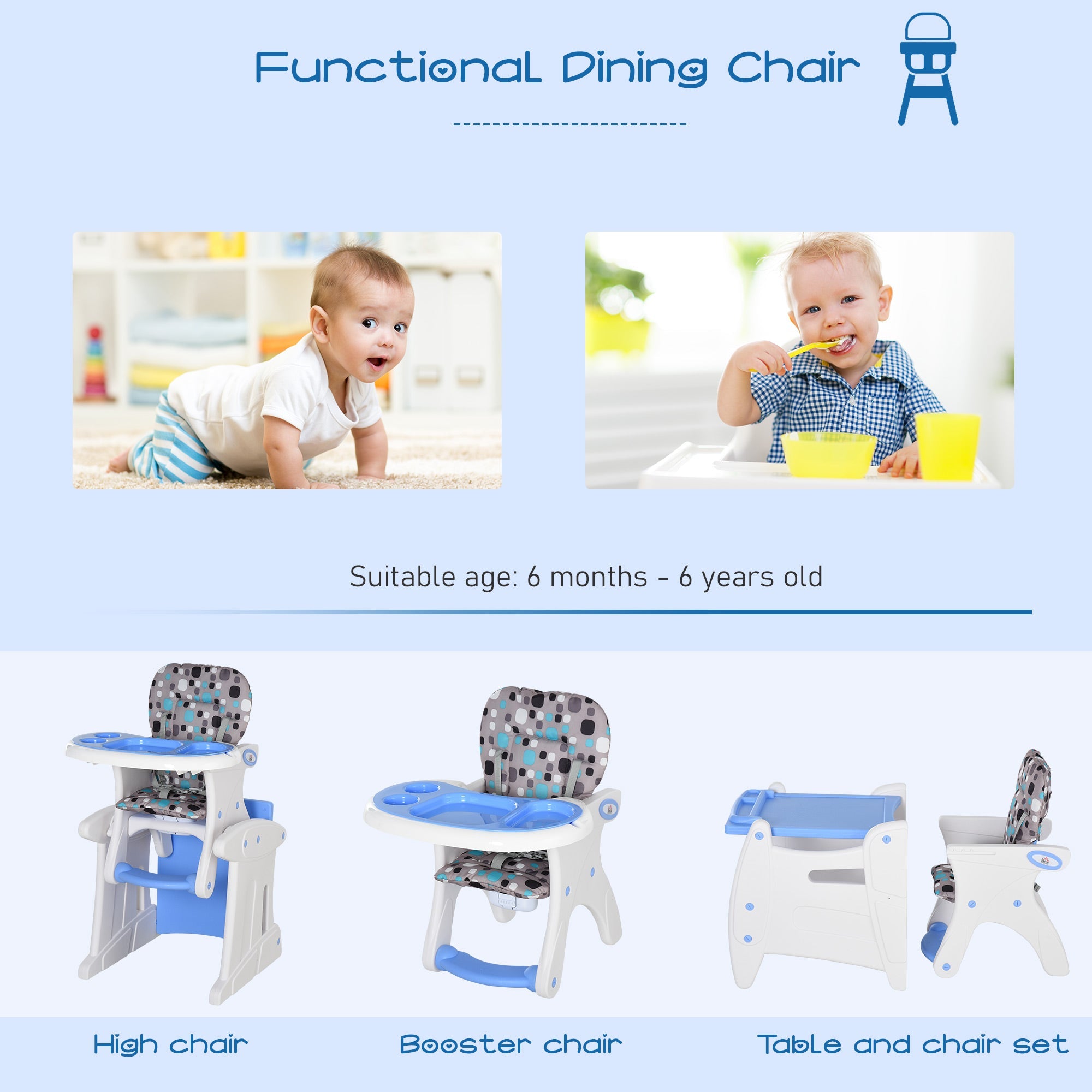 HDPE 3-in-1 Baby Booster High Chair Blue-3