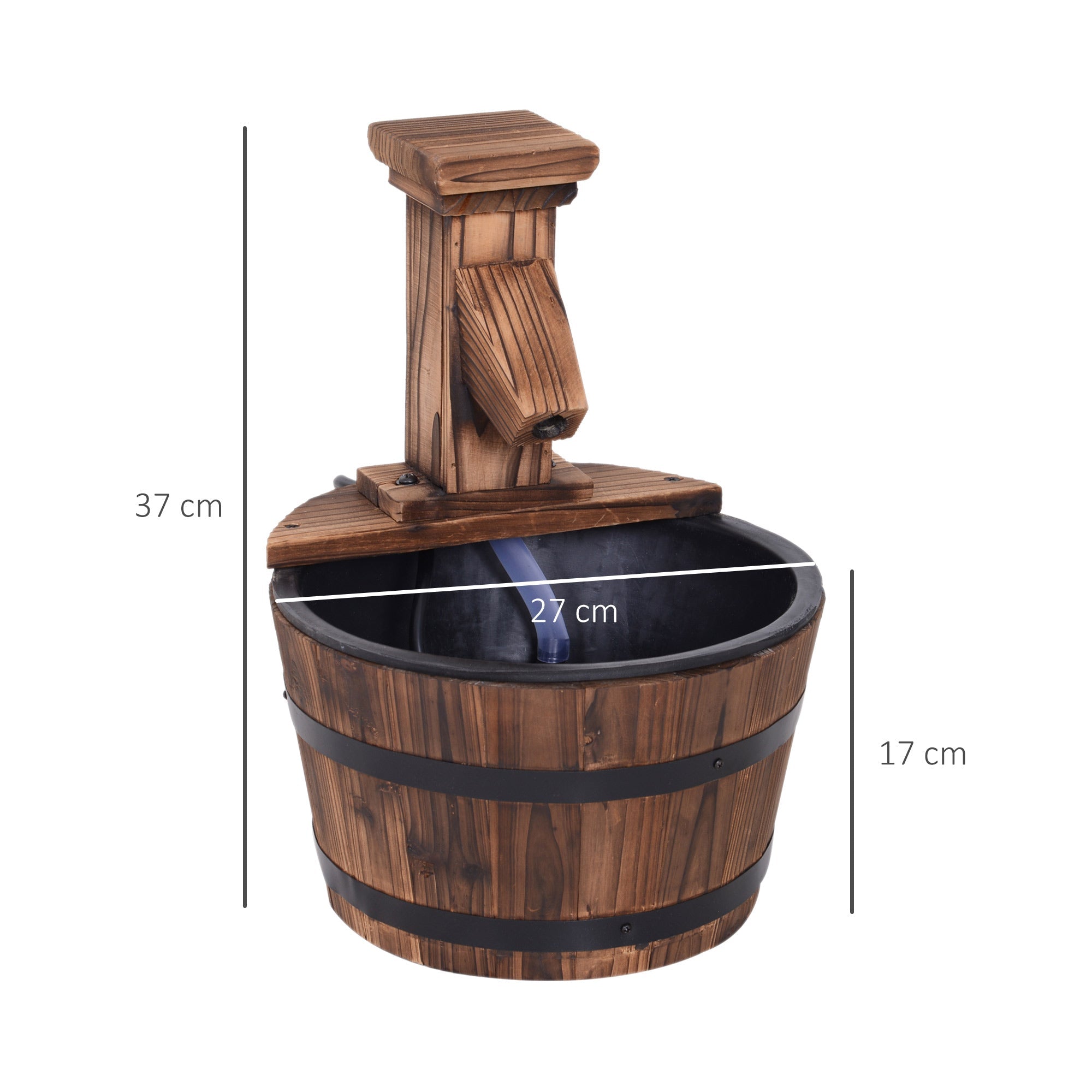 Wood Barrel Pump Patio Water Fountain Water Feature Electric Garden-2