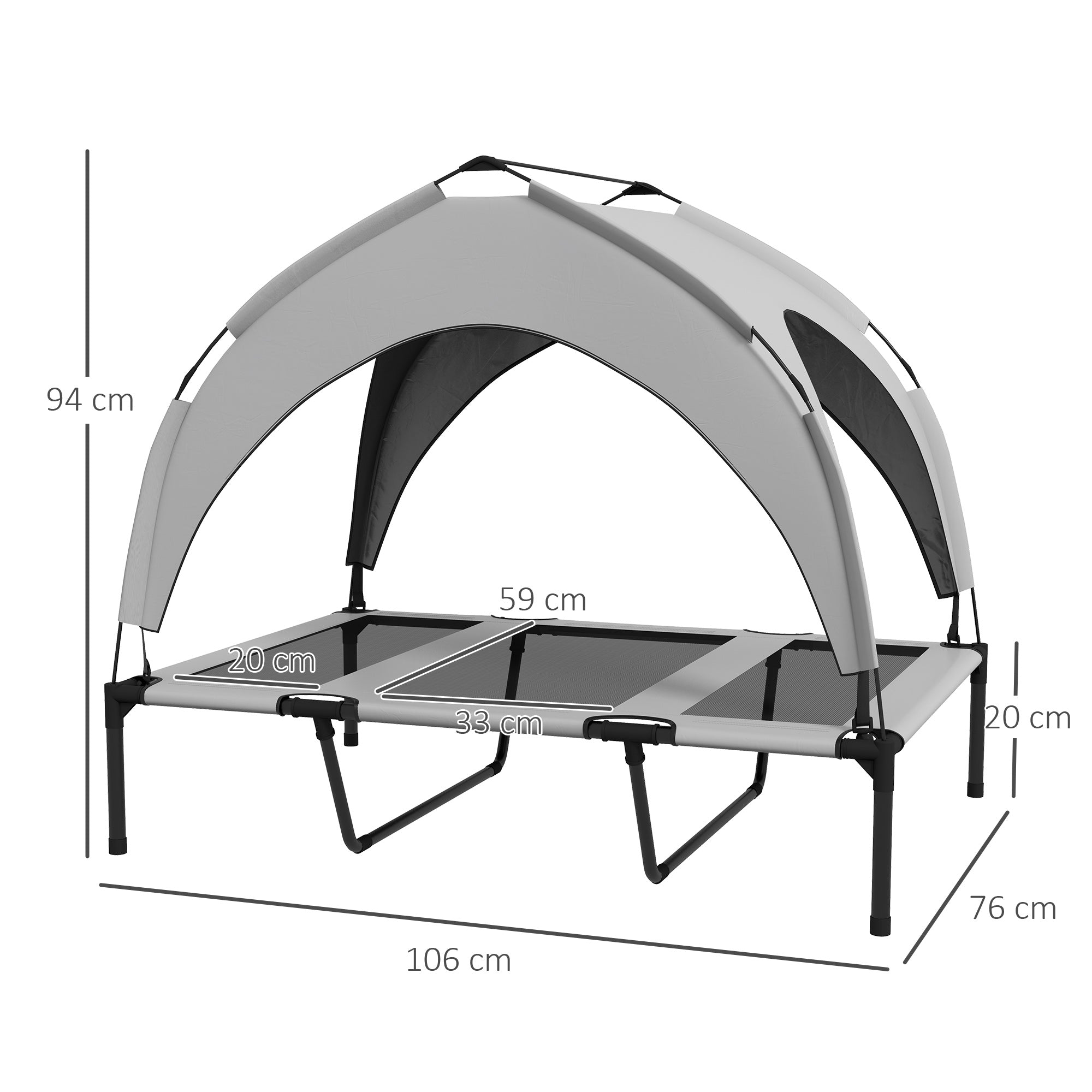 Cooling Raised Pet Bed w/ Washable Breathable Mesh, for Large Dogs, 106 x 76 x 94cm - Light Grey-2