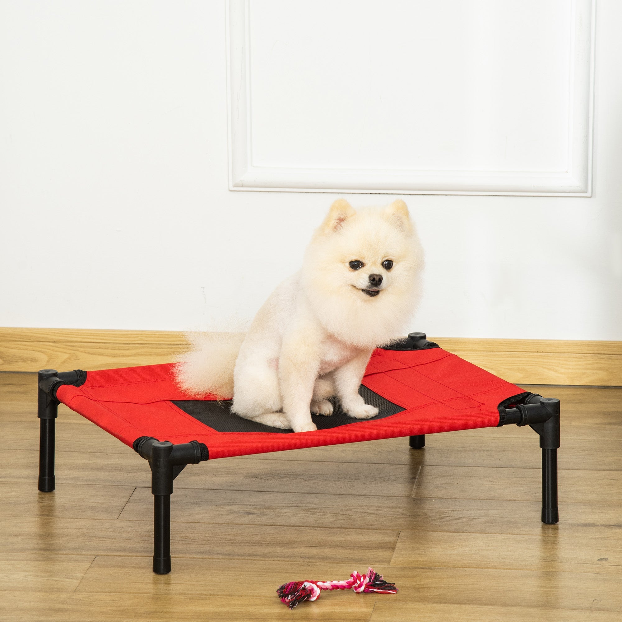 Elevated Pet Bed Portable Camping Raised Dog Bed w/ Metal Frame Black and Red (Small)-1