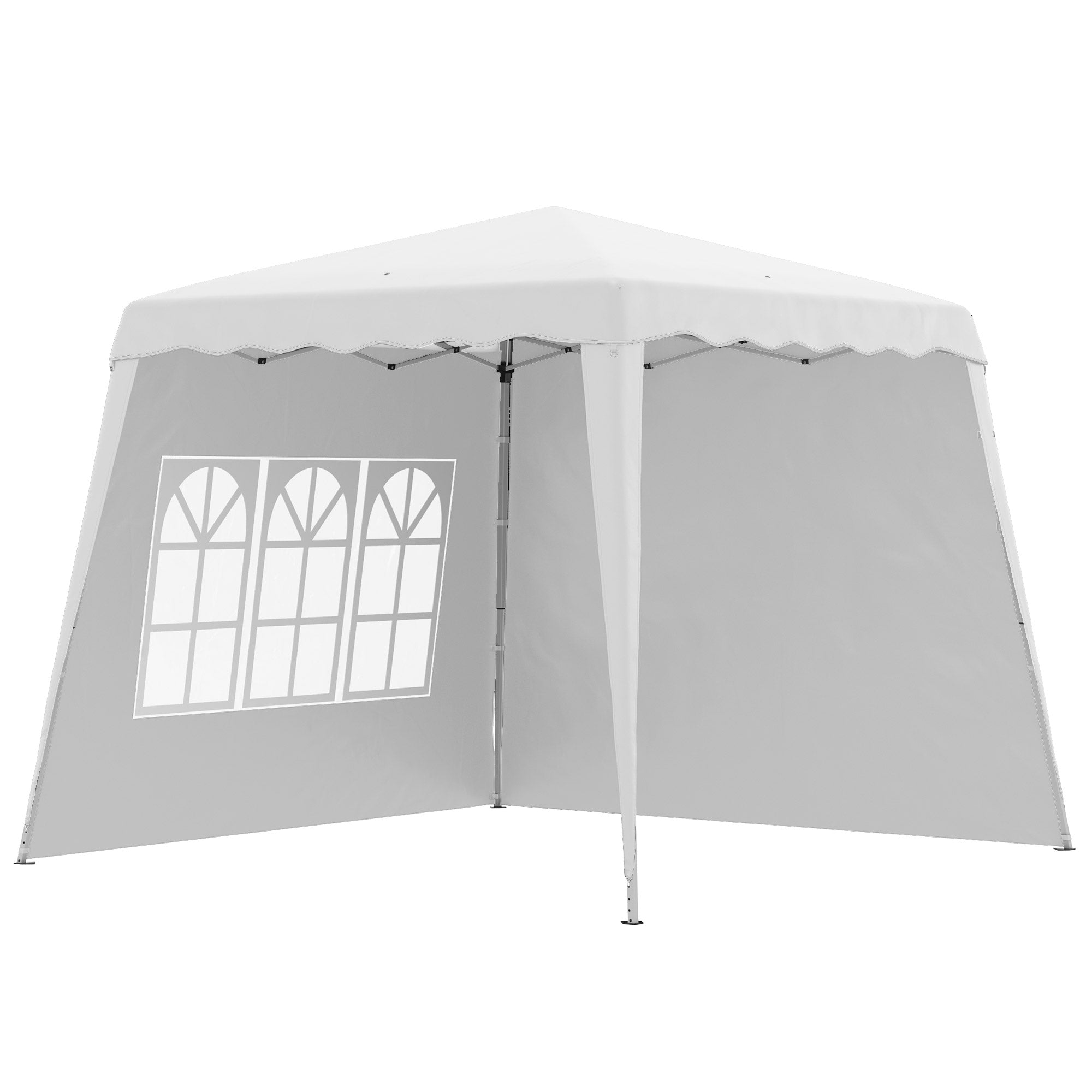 2.9 x 2.9m Pop Up Gazebo with 2 Sides, Slant Legs and Carry Bag, Height Adjustable UV50+ Party Tent Event Shelter for Garden, Patio, White-0