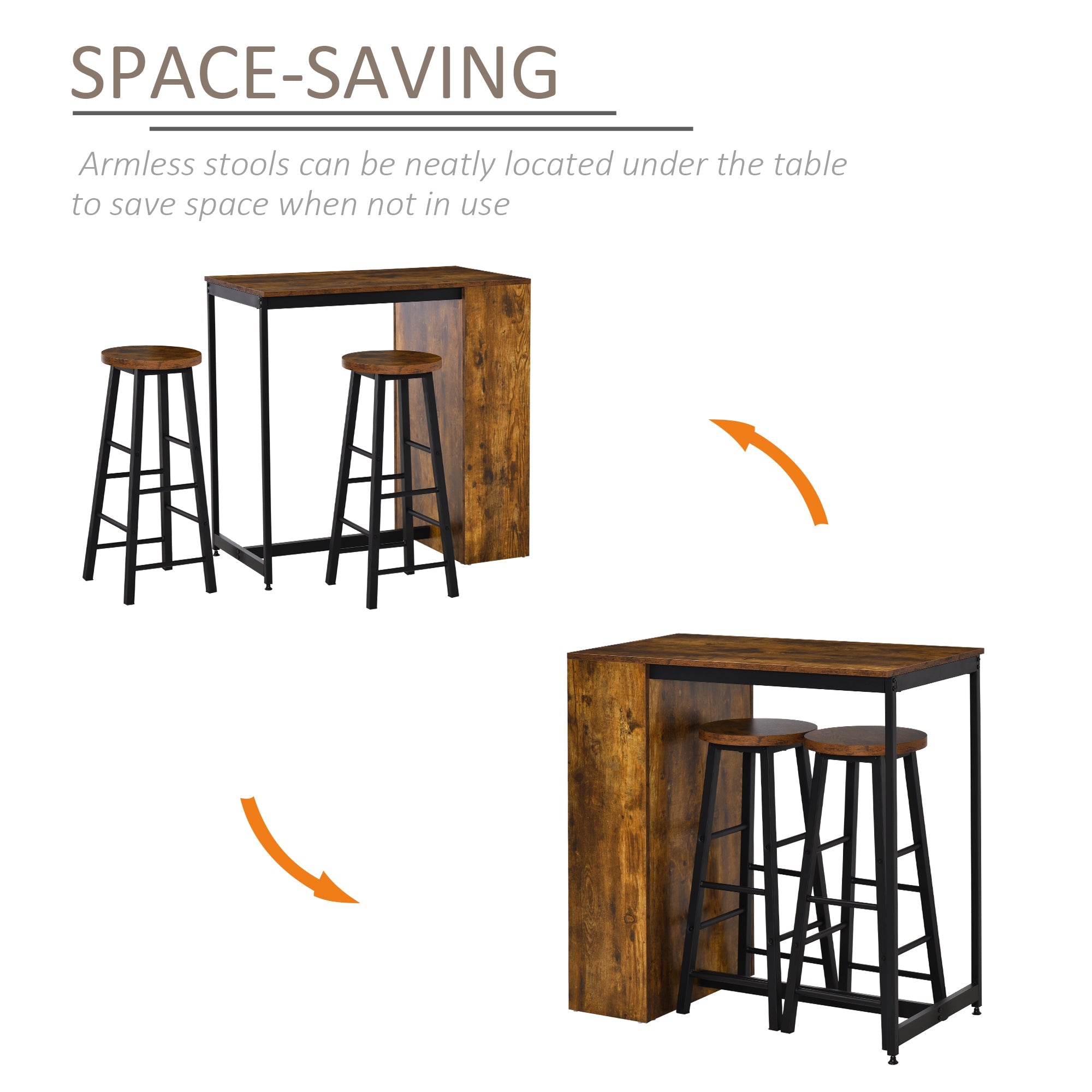 Industrial Bar Table Set for 2, 3 Pieces Pub Table and Bar Stools with Storage Shelf for Kitchen-3