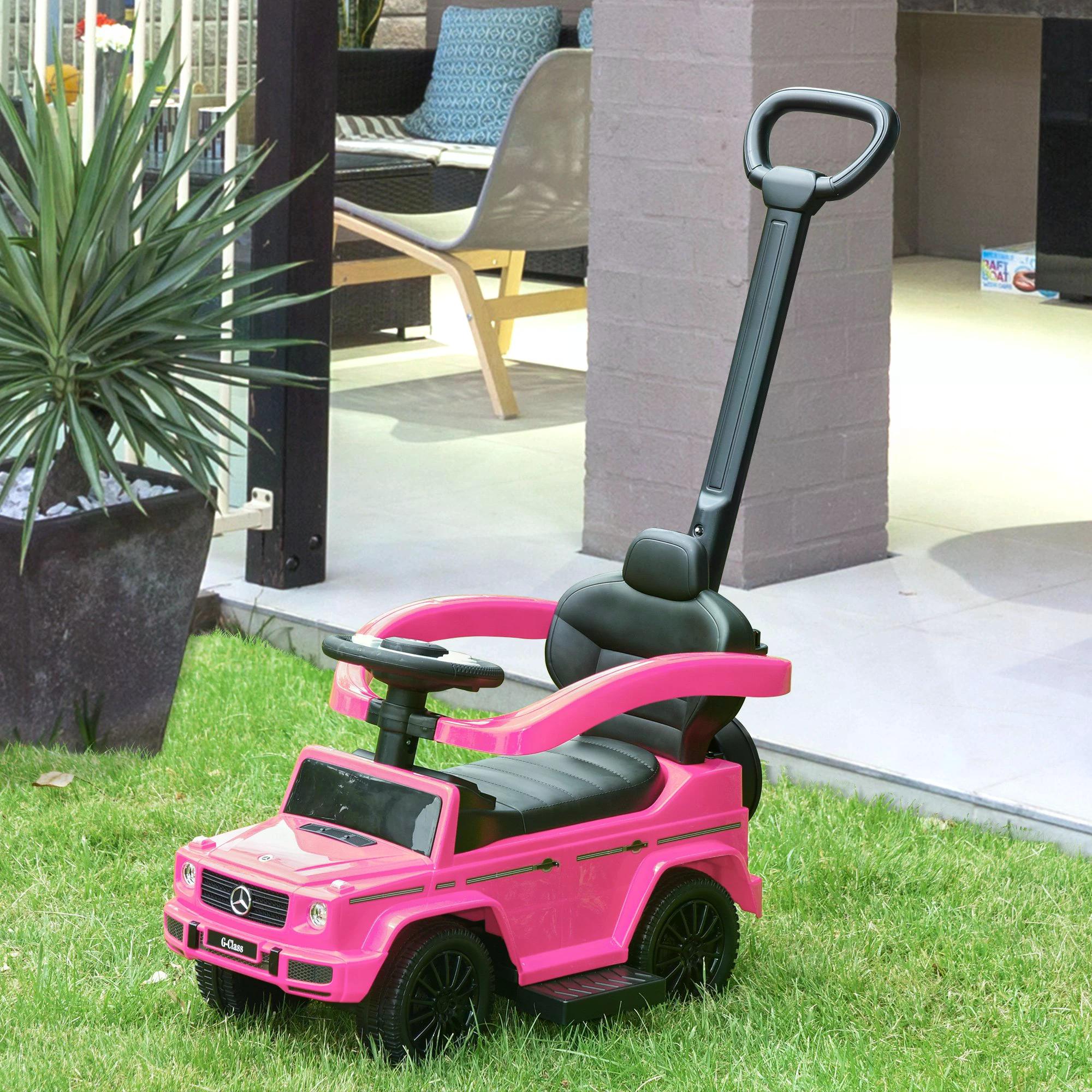 Compatible Ride-On Push Along Car Sliding Walker Mercedes-Benz G350 Walker Foot to Floor Slider Stroller Toddler Vehicle Steering Wheel Pink-1