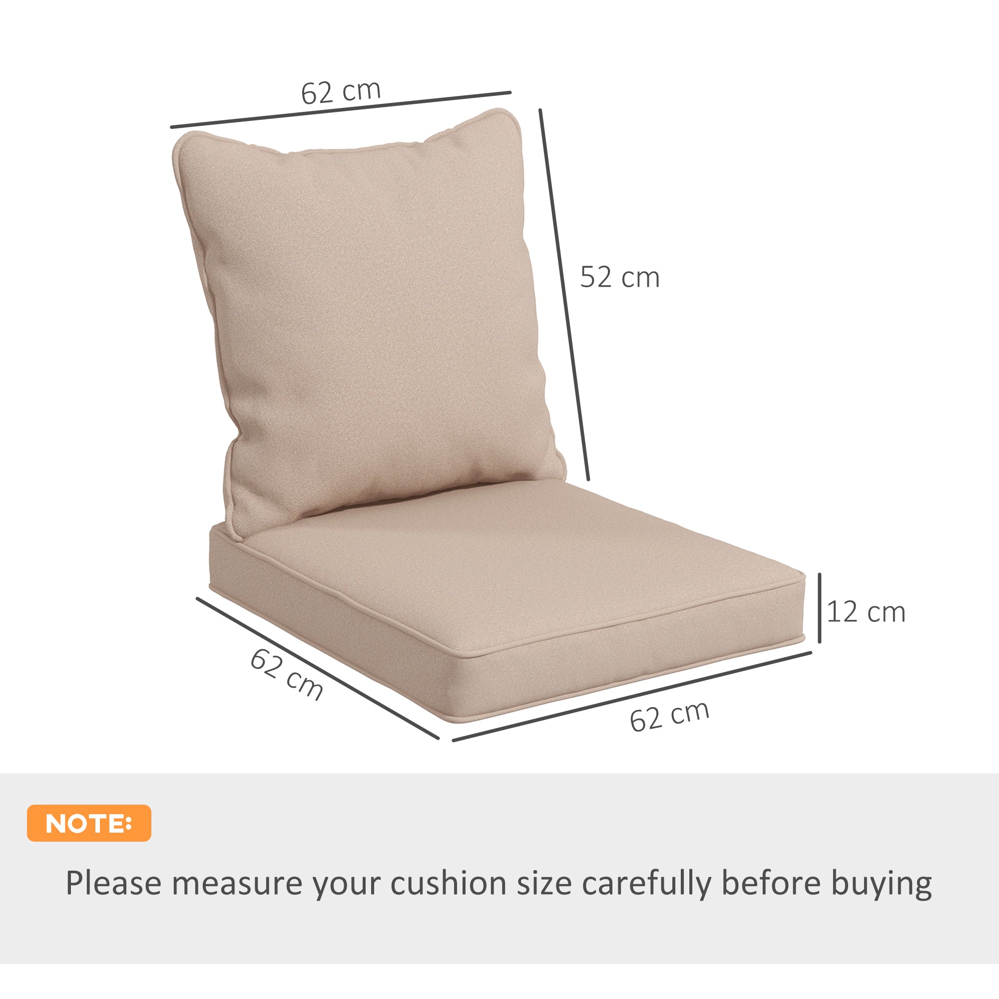 1-Piece Back and Seat Cushion Pillow Replacement, Patio Chair Cushion Set for Indoor Outdoor, Beige-2