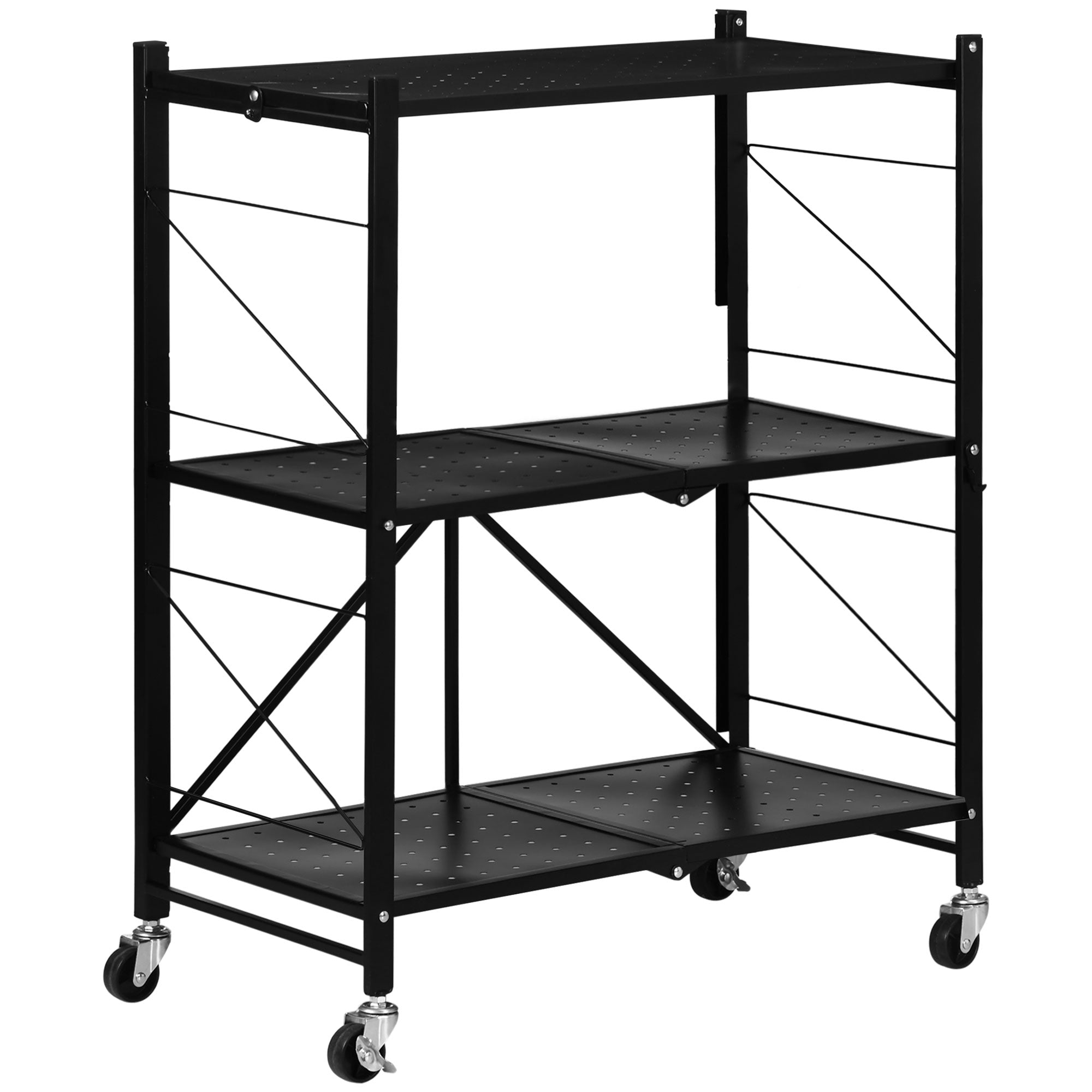 3-Tier Storage Trolley Cart, Foldable Rolling Cart for Kitchen, Living Room and Bathroom, 68 x 34.5 x 85.5 cm, Black-0