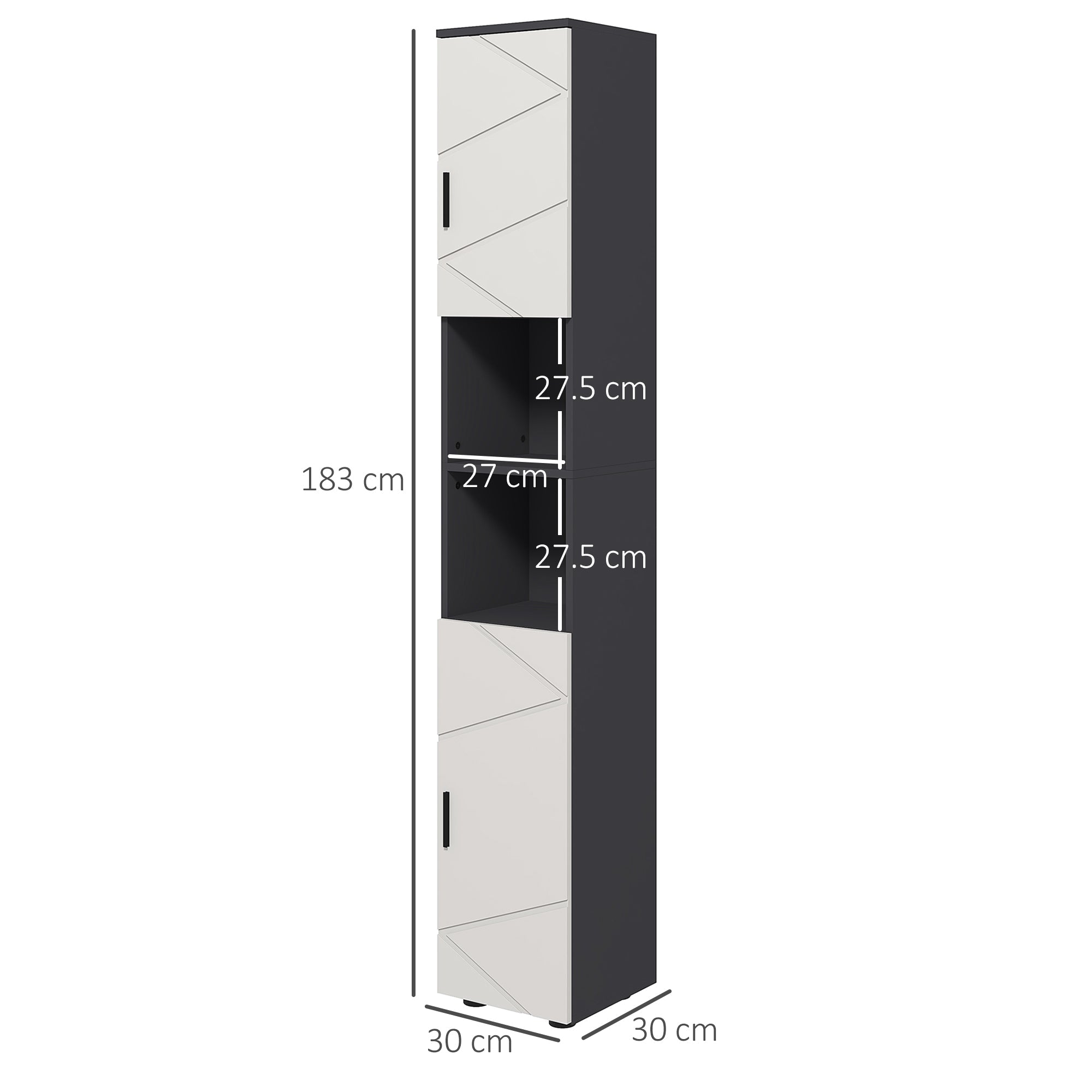 183cm Tall Bathroom Cabinet, Narrow Bathroom Storage Cabinet w/ Open Shelves, 2 Doors Cabinets, Adjustable Shelves, Grey-2