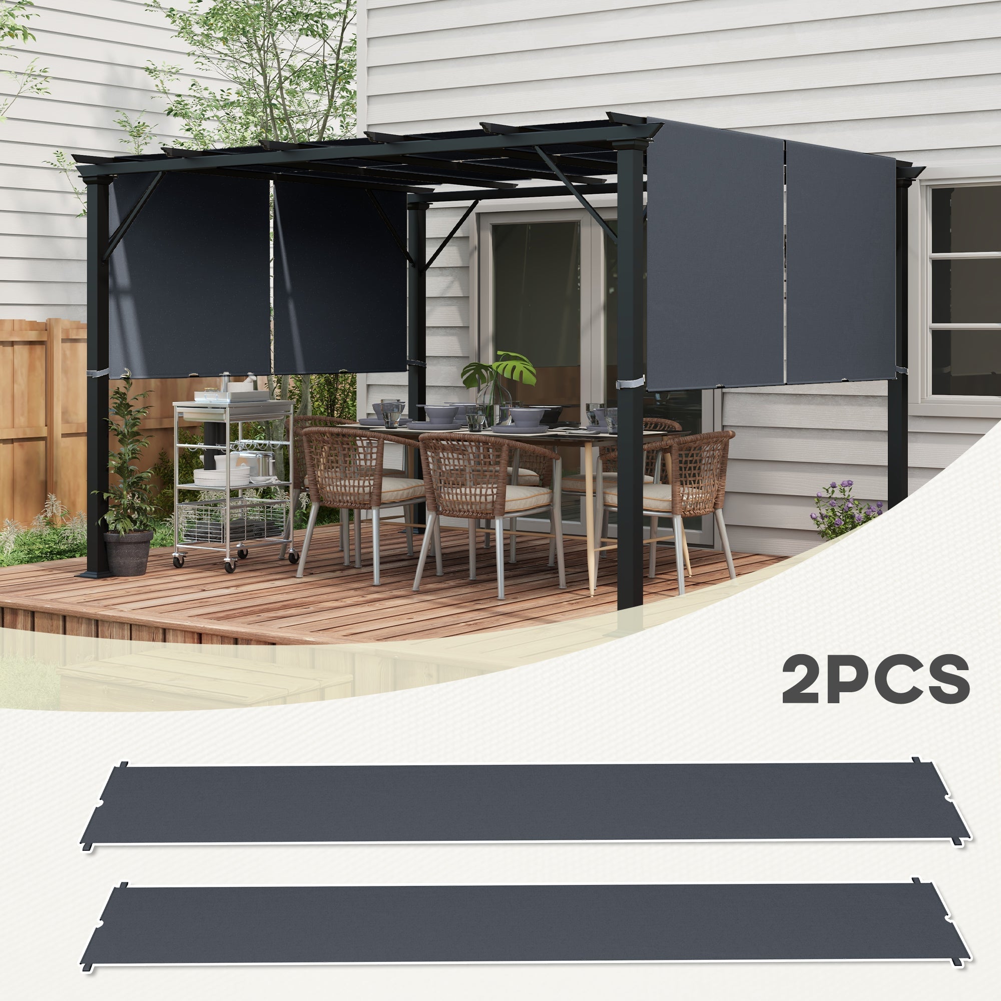 2 Pcs UV Protection Pergola Replacement Canopy, Pergola Shade Cover, Easy to Install, for 3 x 3(m) Pergola, Dark Grey-3