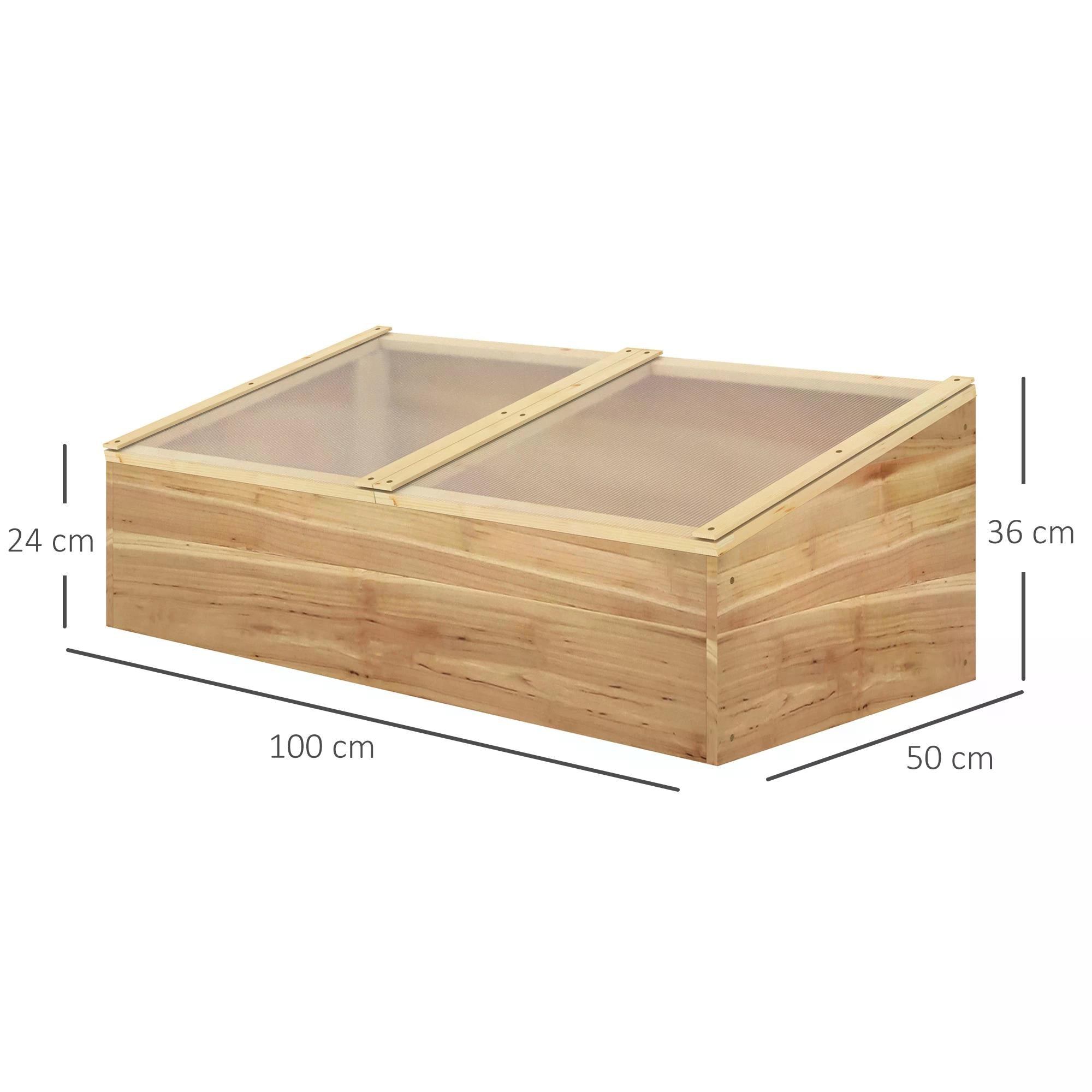 Wooden Cold Frame Greenhouse Garden Polycarbonate Grow House for Flowers, Vegetables, Plants, 100 x 50 x 36 cm, Natural-2