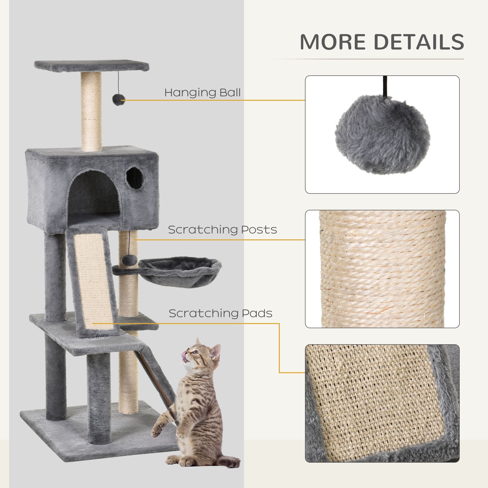 51" Cat Tree,Activity Tower with Condo Scratching Posts Ladders and Two Toys for Kitty Pet Climbing Relaxing and Playing-4