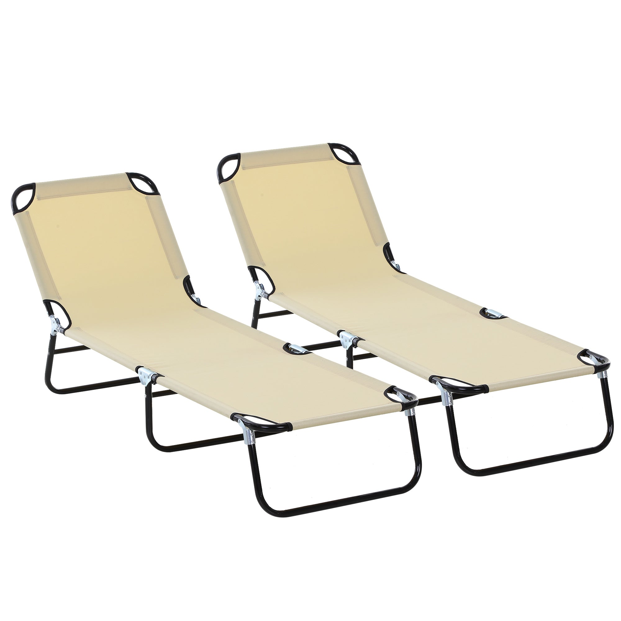 2 Pieces Foldable Sun Lounger Set With 5-Position Adjustable Backrest, Portable Relaxer Recliner with Lightweight Frame-0