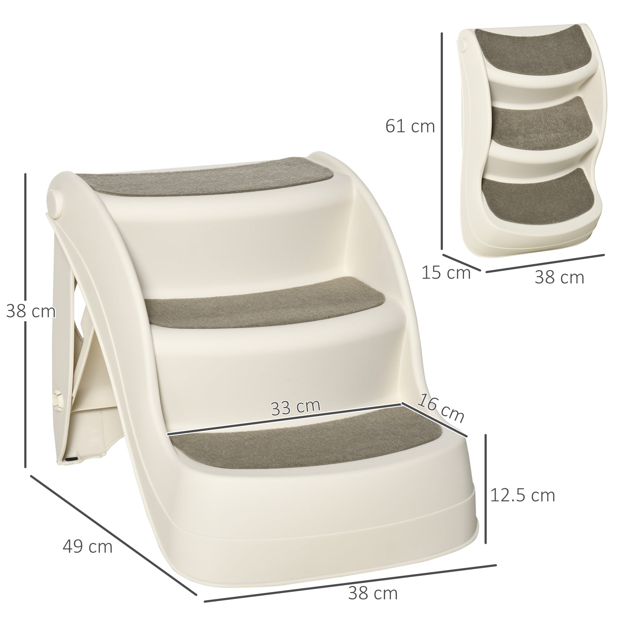 Foldable Pet Stairs Portable Dog Steps 3-Step Design with Non-slip Mats for High Beds, Sofas, 49 x 38 x 38 cm, Cream-2