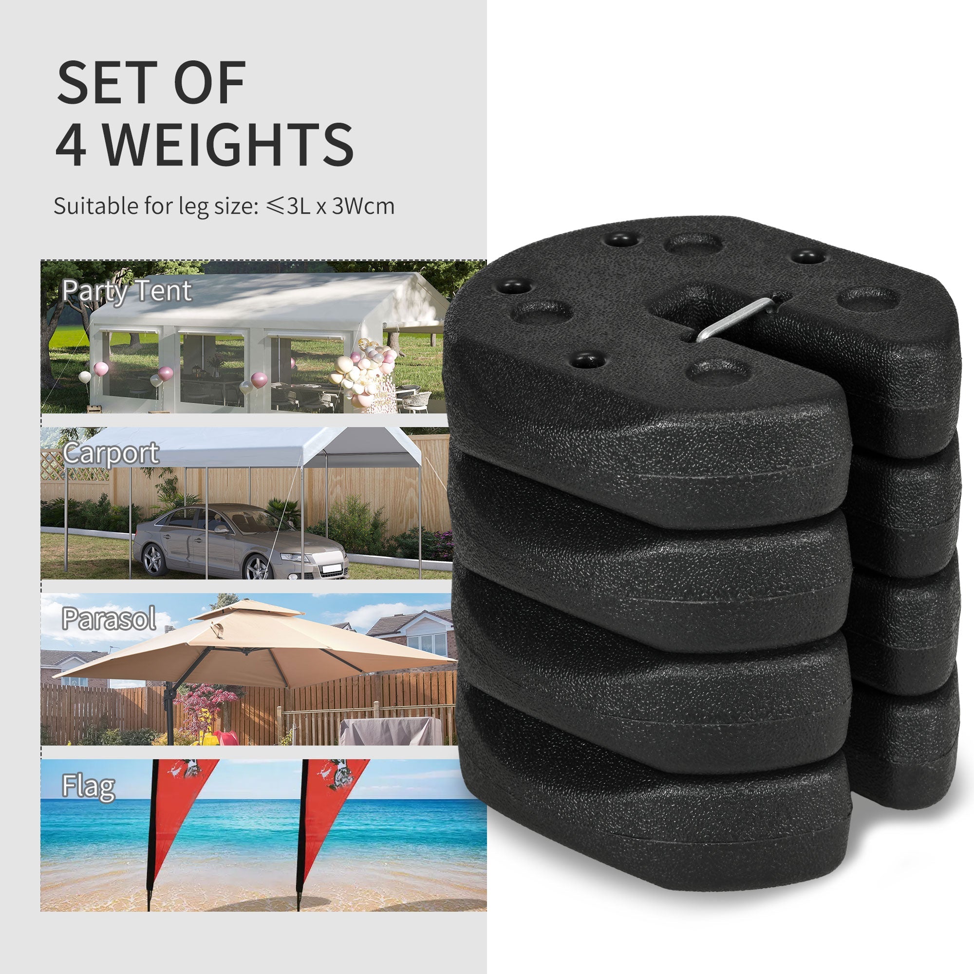 12KG Gazebo Weights Set of 4, Weights for Gazebo Legs with Reinforce Pins and Carry Belt, for Canopies Marquees Tents-3