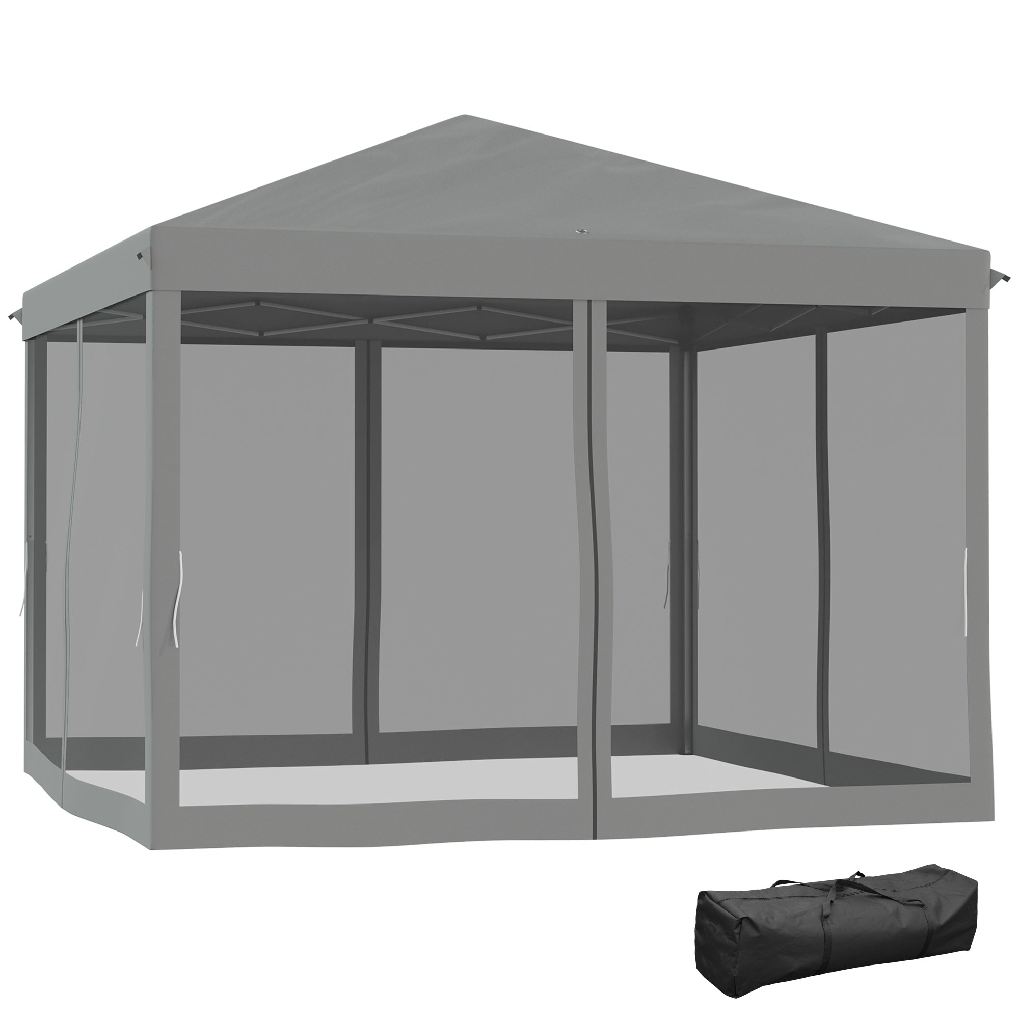 3 x 3 m Pop Up Gazebo, Garden Tent with Removable Mesh Sidewall Netting, Carry Bag for Backyard Patio Outdoor Light Grey-0