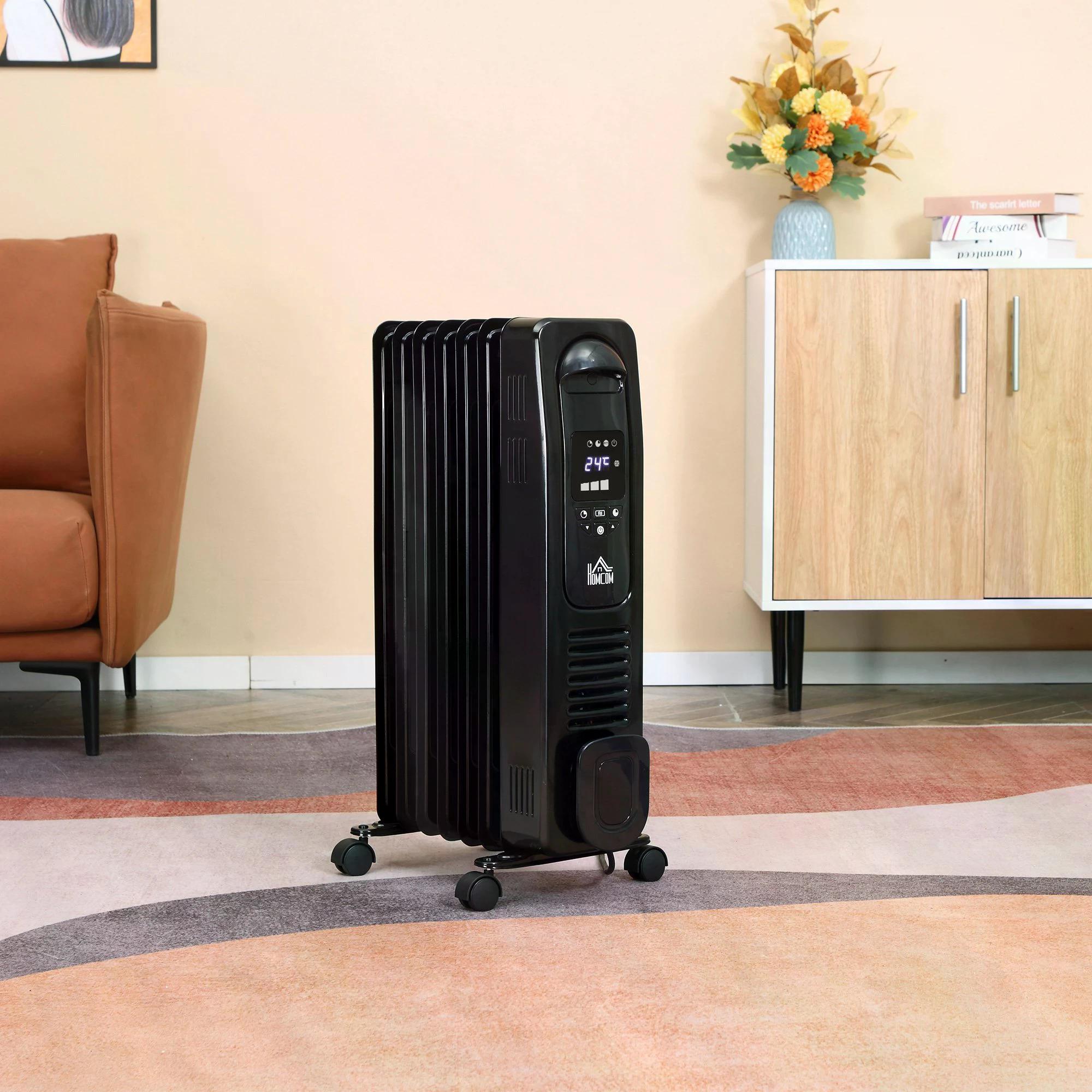 1630W Digital Oil Filled Radiator, 7 Fin, Portable Electric Heater with LED Display, Built-in Timer, 3 Heat Settings, Remote Control, Black-1