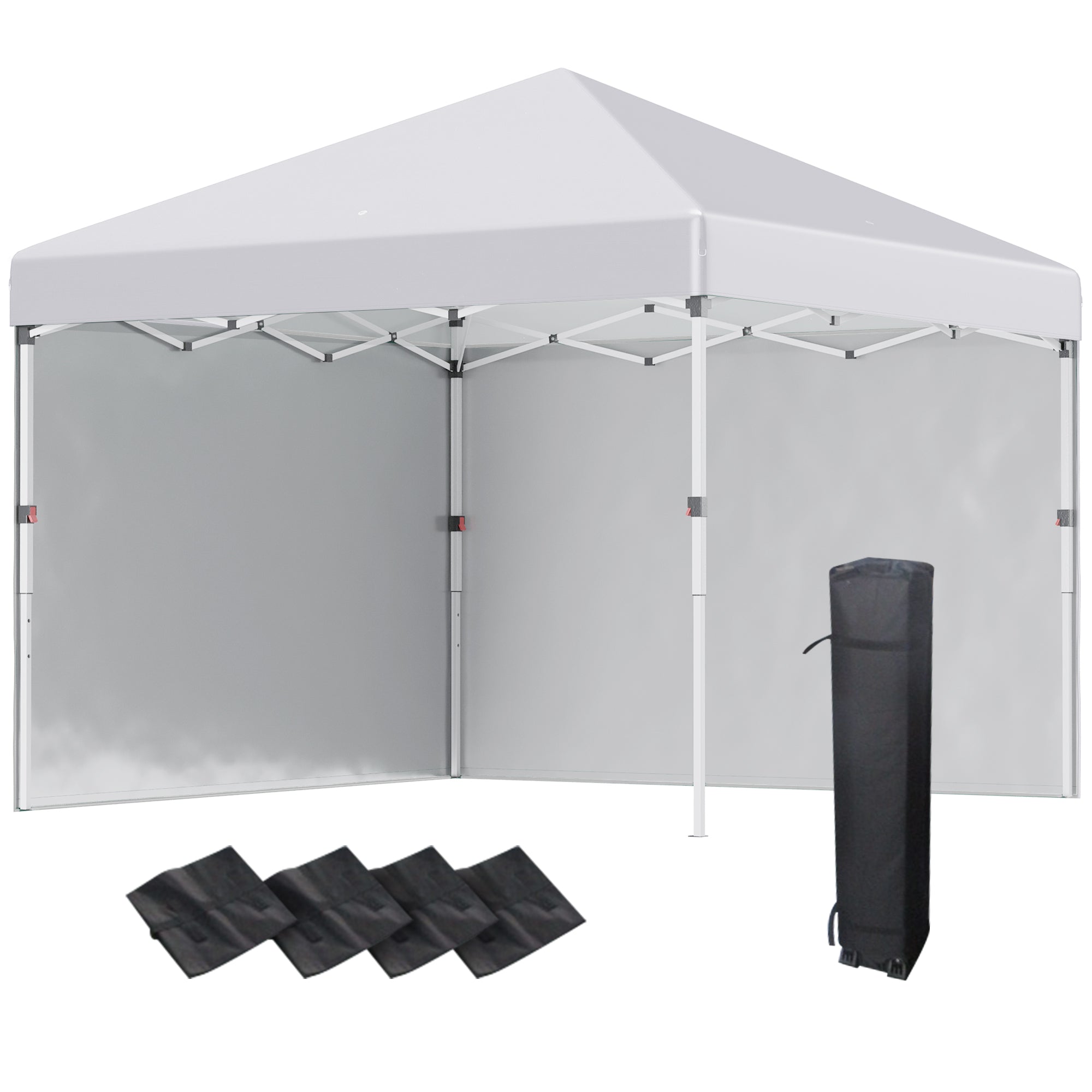 3 x 3 (M) Pop Up Gazebo with 2 Sidewalls, Leg Weight Bags and Carry Bag, Height Adjustable Party Tent Event Shelter for Garden, Patio, White-0