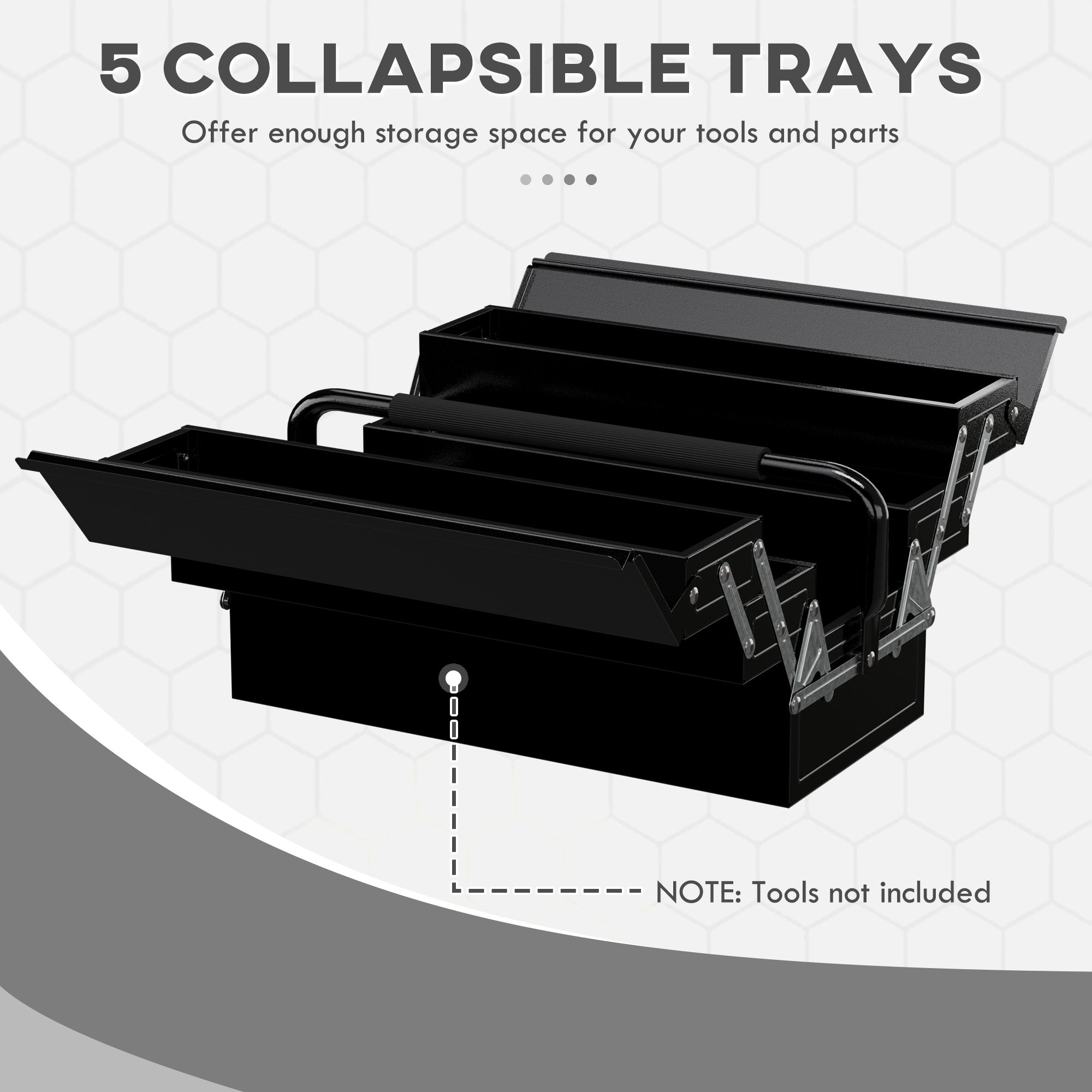 3 Tier Metal Toolbox, 5 Tray Professional Portable Tool Box with Carry Handle for Workshop, 45cmx22.5cmx34.5cm, Black-4