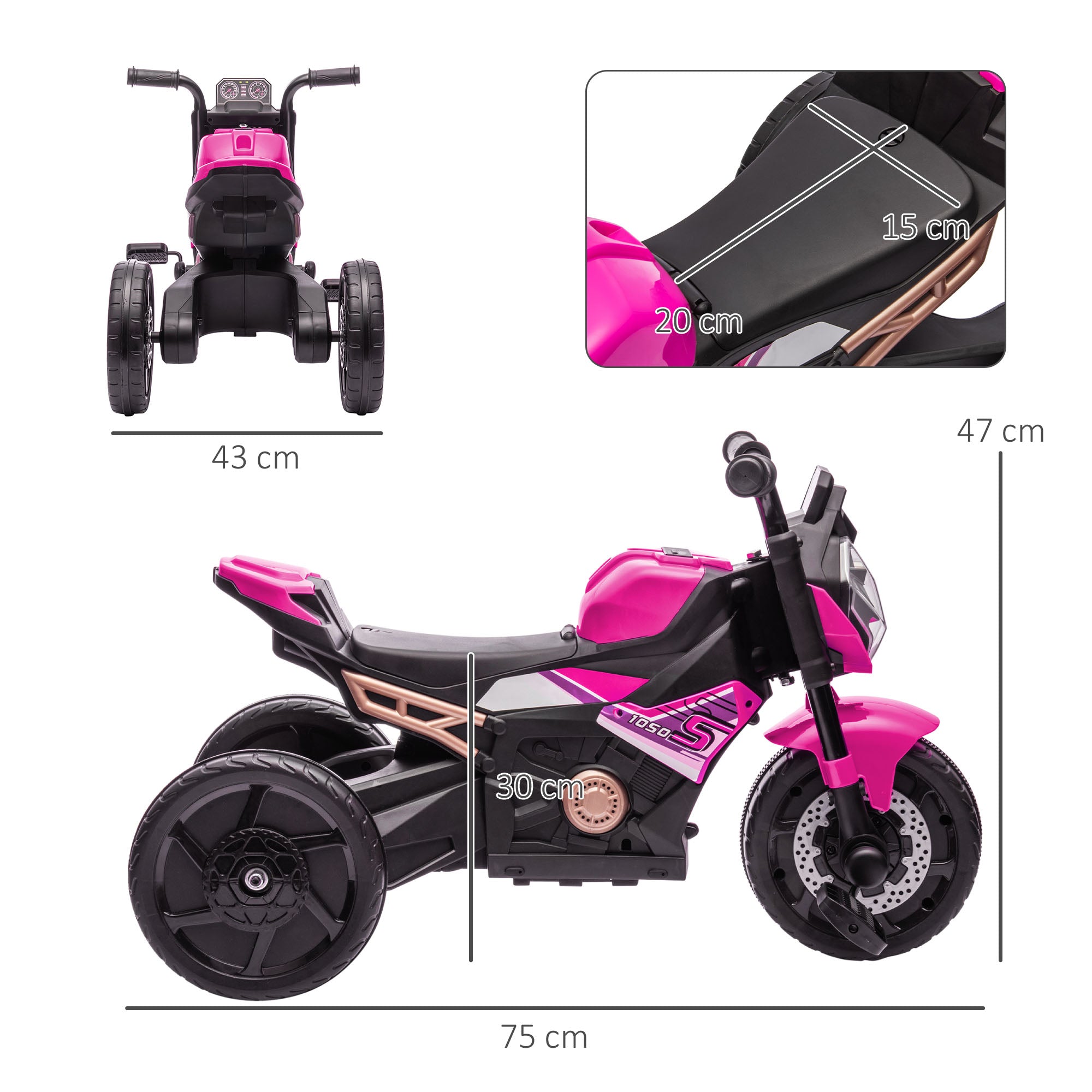 Motorcycle Design 3 in 1 Toddler Trike, Sliding Car, Balance Bike with Headlight, Music, Horn, Pink-2