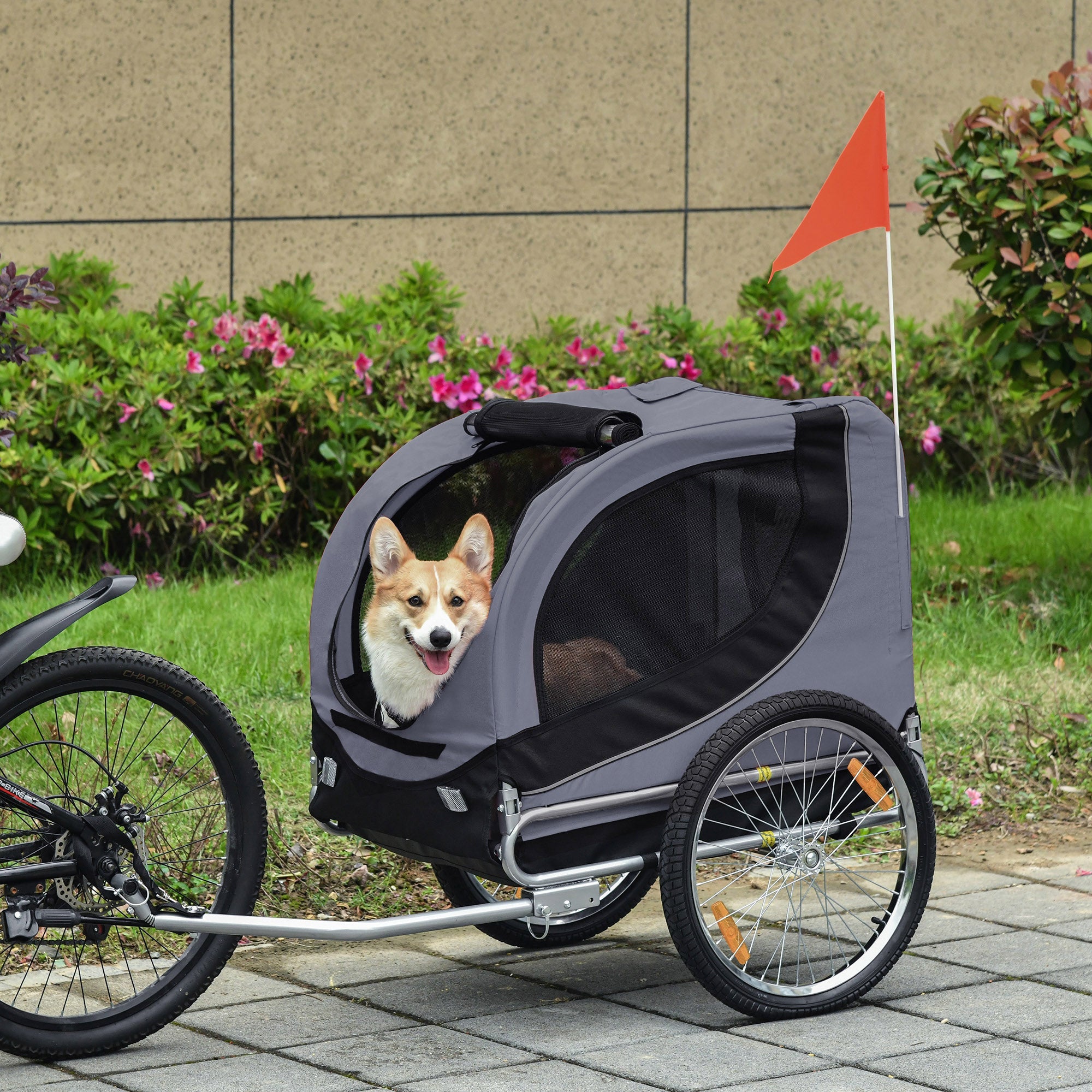 Dog Bike Trailer Steel Pet Cart Carrier for Bicycle Kit Water Resistant Travel Grey and Black-1