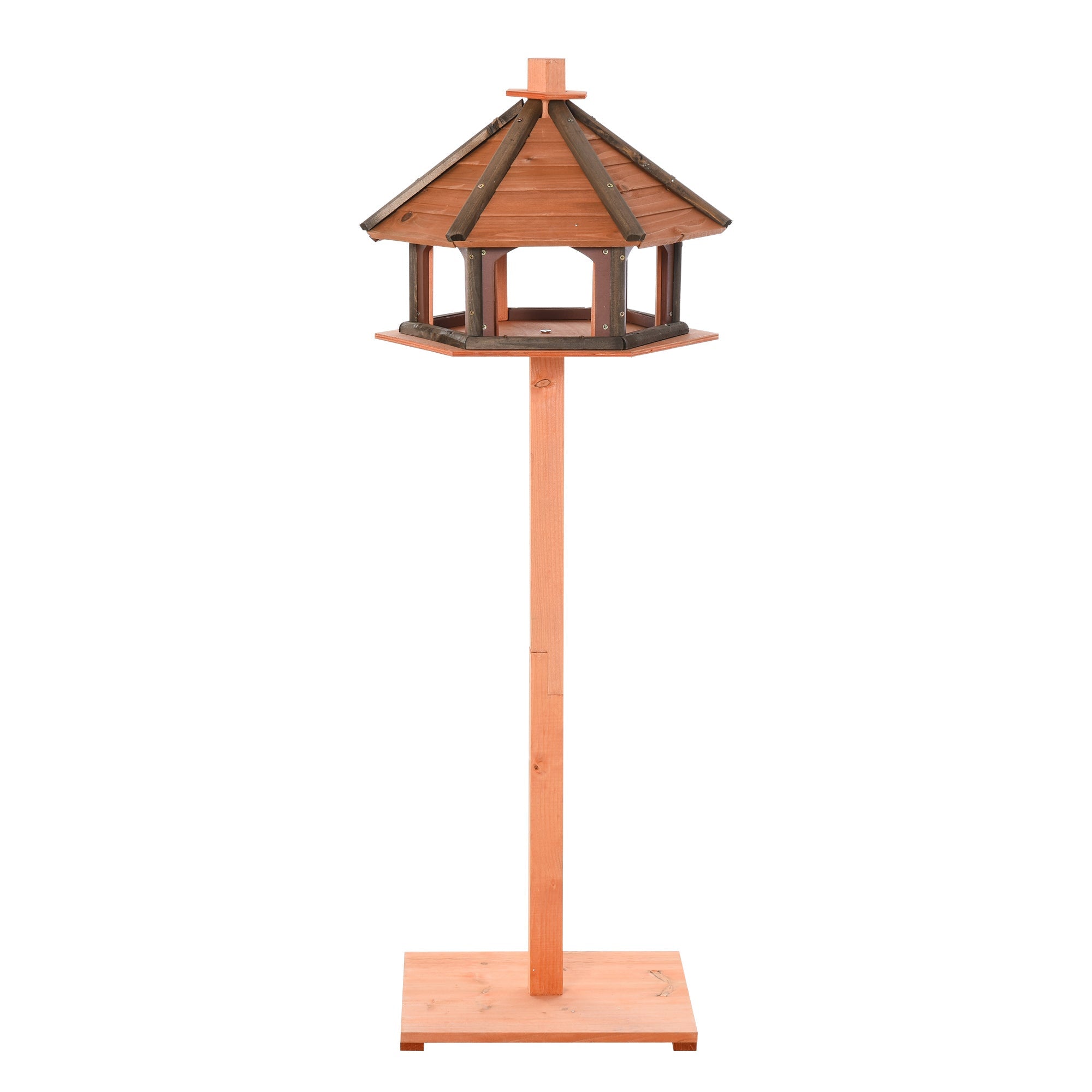 Wooden Bird Feeder Bird Table Bird House Playstand with Water-resistant Roof 130cm for Outside Use Brown-0