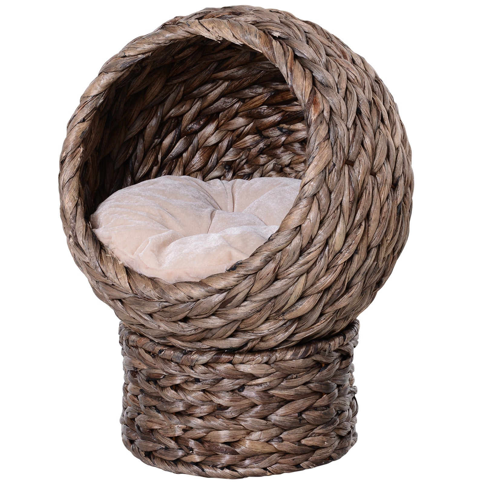 Wicker Cat Bed, Raised Rattan Cat Basket with Cylindrical Base, Soft Washable Cushion, 42 x 33 x 52cm - Brown-0