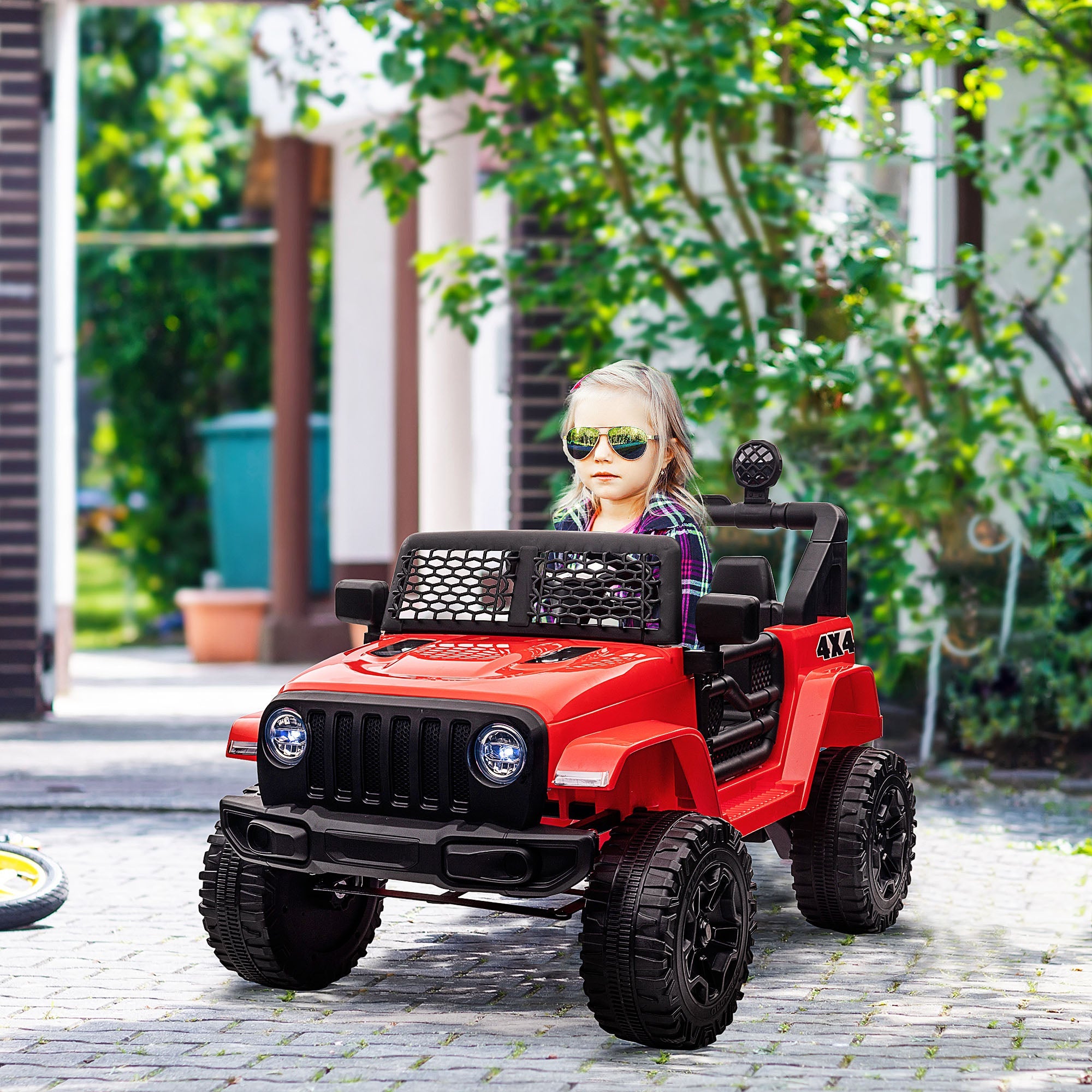 12V Battery-powered 2 Motors Kids Electric Ride On Car Truck Off-road Toy with Parental Remote Control Horn Lights for 3-6 Years Old Red-1