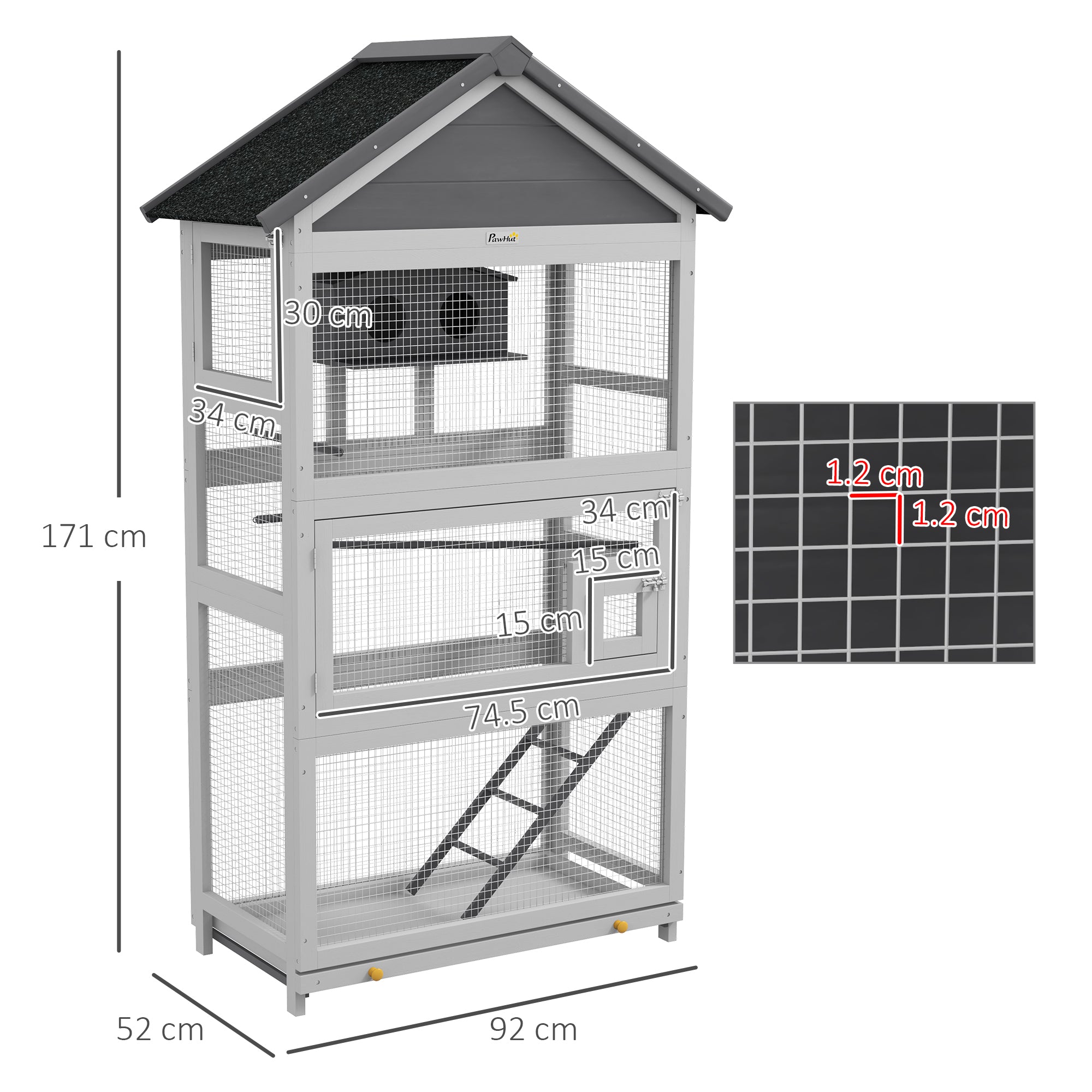 Wooden Bird Cage, with Stand, for Finches, Parakeets, Small birds - Grey-2