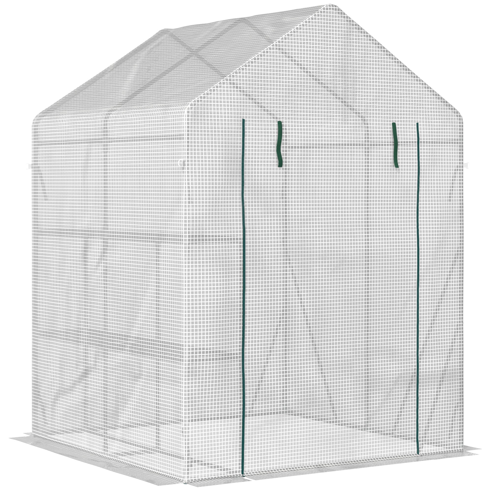 Walk-In Greenhouse Portable Gardening Plant Grow House with 2 Tier Shelf, Roll-Up Zippered Door and PE Cover, 143 x 143 x 195 cm-0