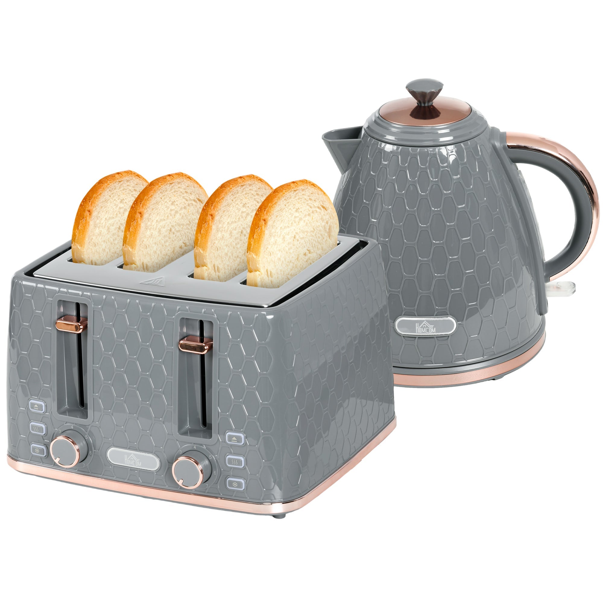 1.7L 3000W Fast Boil Kettle & 4 Slice Toaster Set, Kettle and Toaster Set with 7 Browning Controls, Crumb Tray, Grey-0