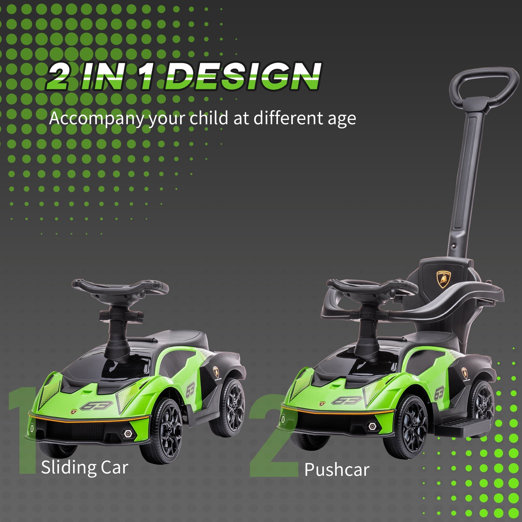 2 in 1 Baby Push Along Car Ride On Cars Sliding Car Essenza SCV12 Licensed for Toddler w/ Horn Engine Sound, Green-4