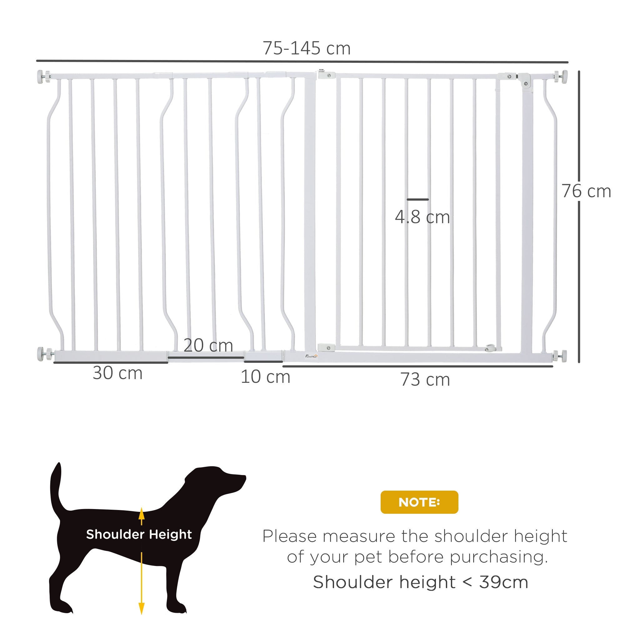 Dog Gate Extra Wide Stairway Gate for Pet with Door, 76H x 75-145Wcm, White-2