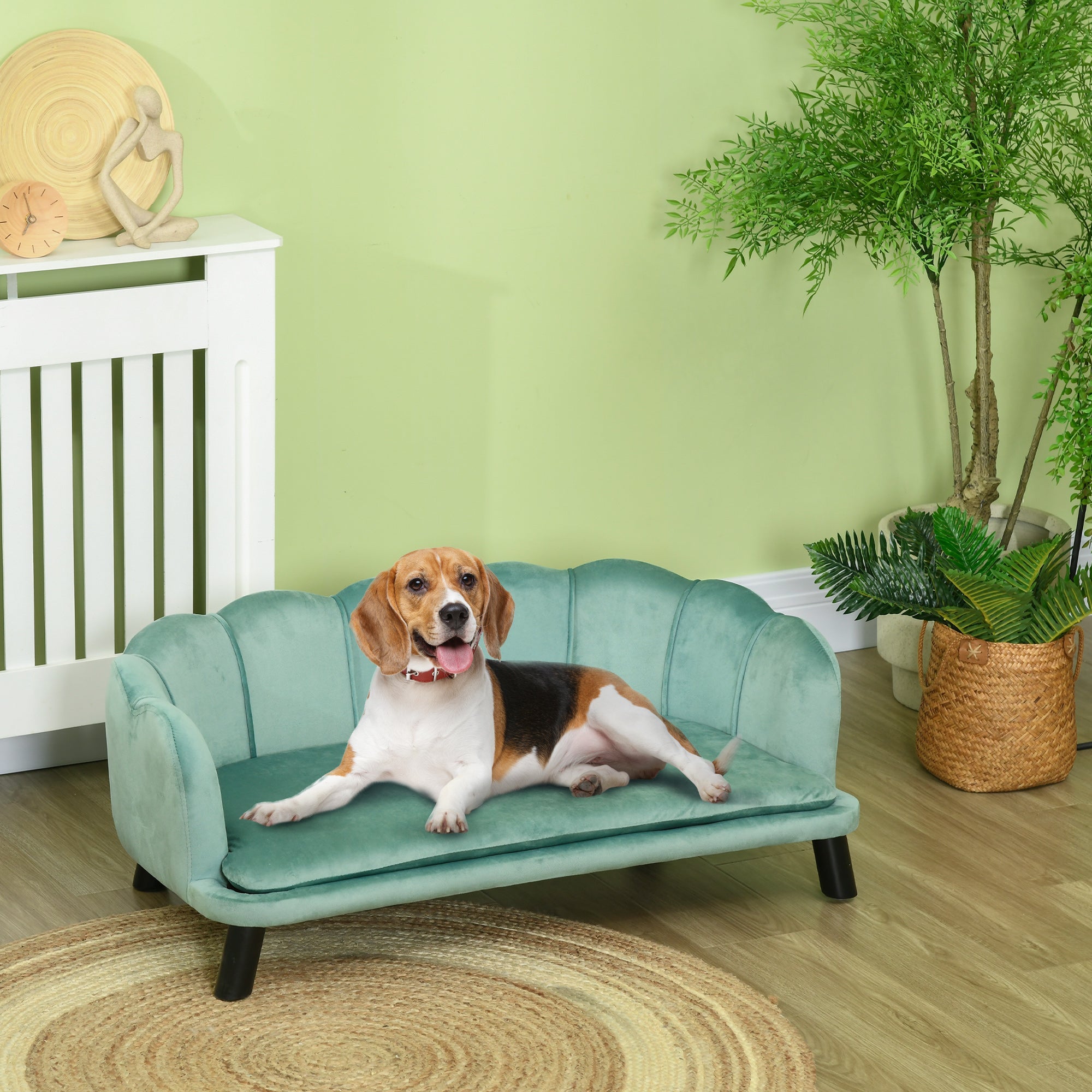 Dog Sofa, Pet Couch Bed for Medium, Large Dogs, with Legs, Cushion - Green-1