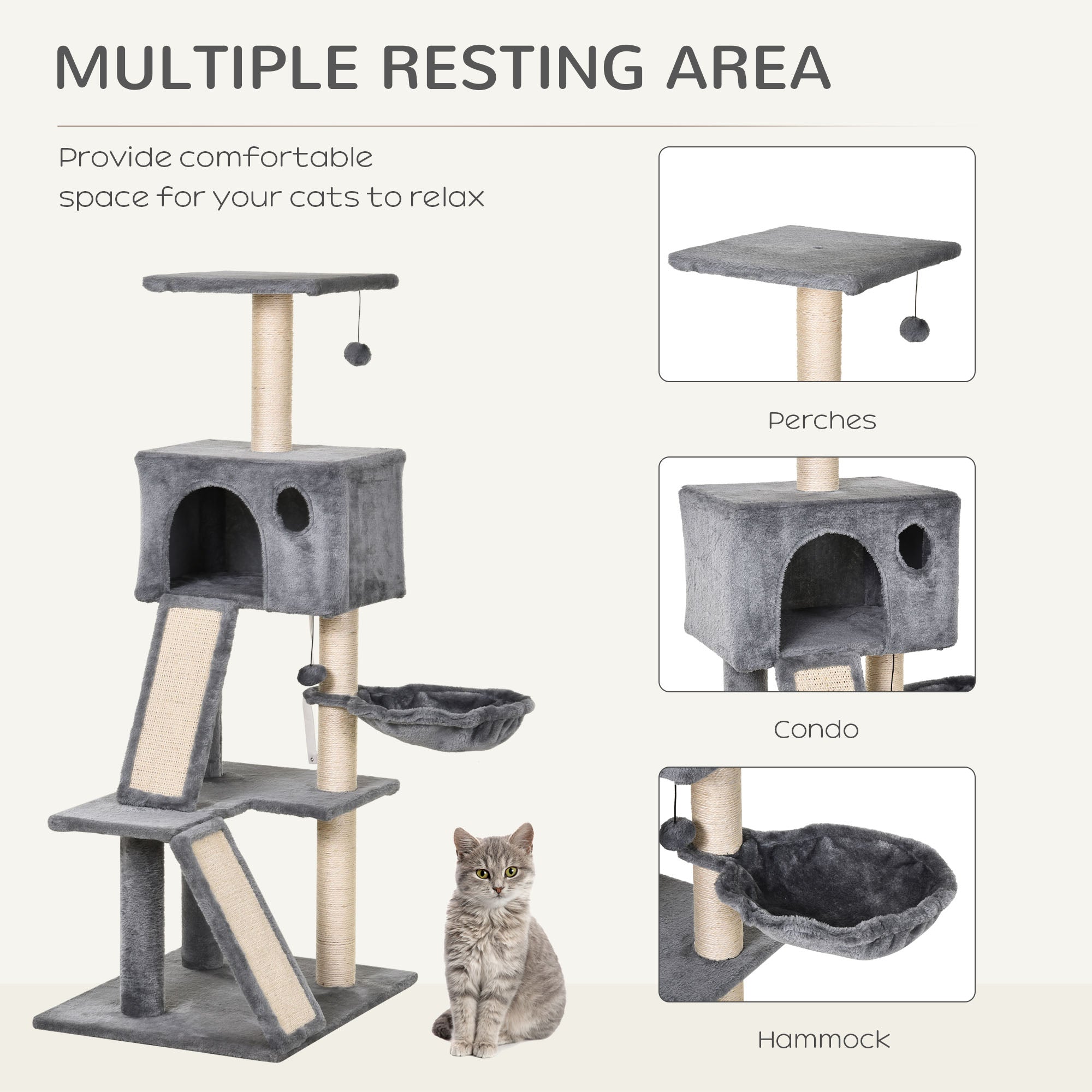 51" Cat Tree,Activity Tower with Condo Scratching Posts Ladders and Two Toys for Kitty Pet Climbing Relaxing and Playing-3