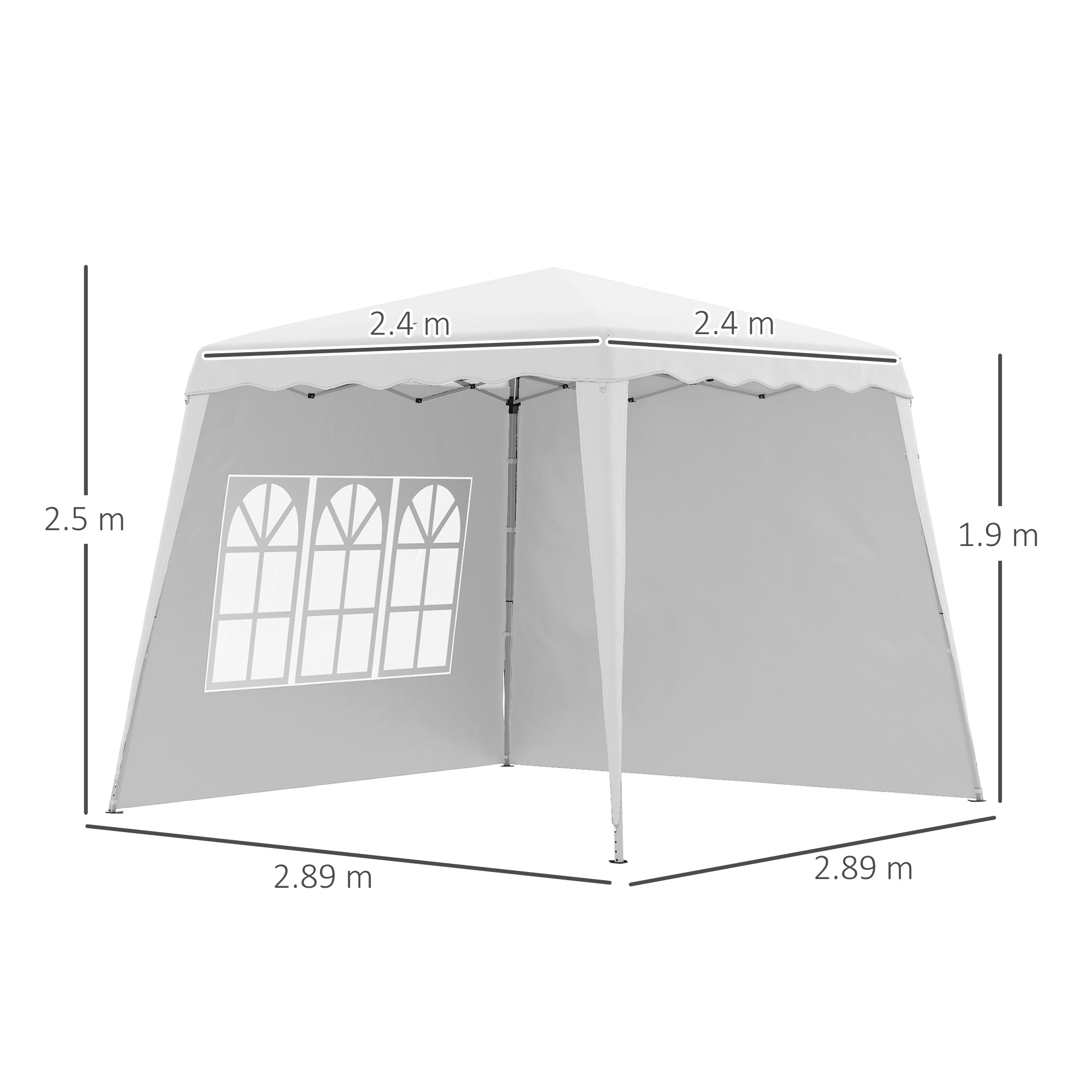 2.9 x 2.9m Pop Up Gazebo with 2 Sides, Slant Legs and Carry Bag, Height Adjustable UV50+ Party Tent Event Shelter for Garden, Patio, White-2