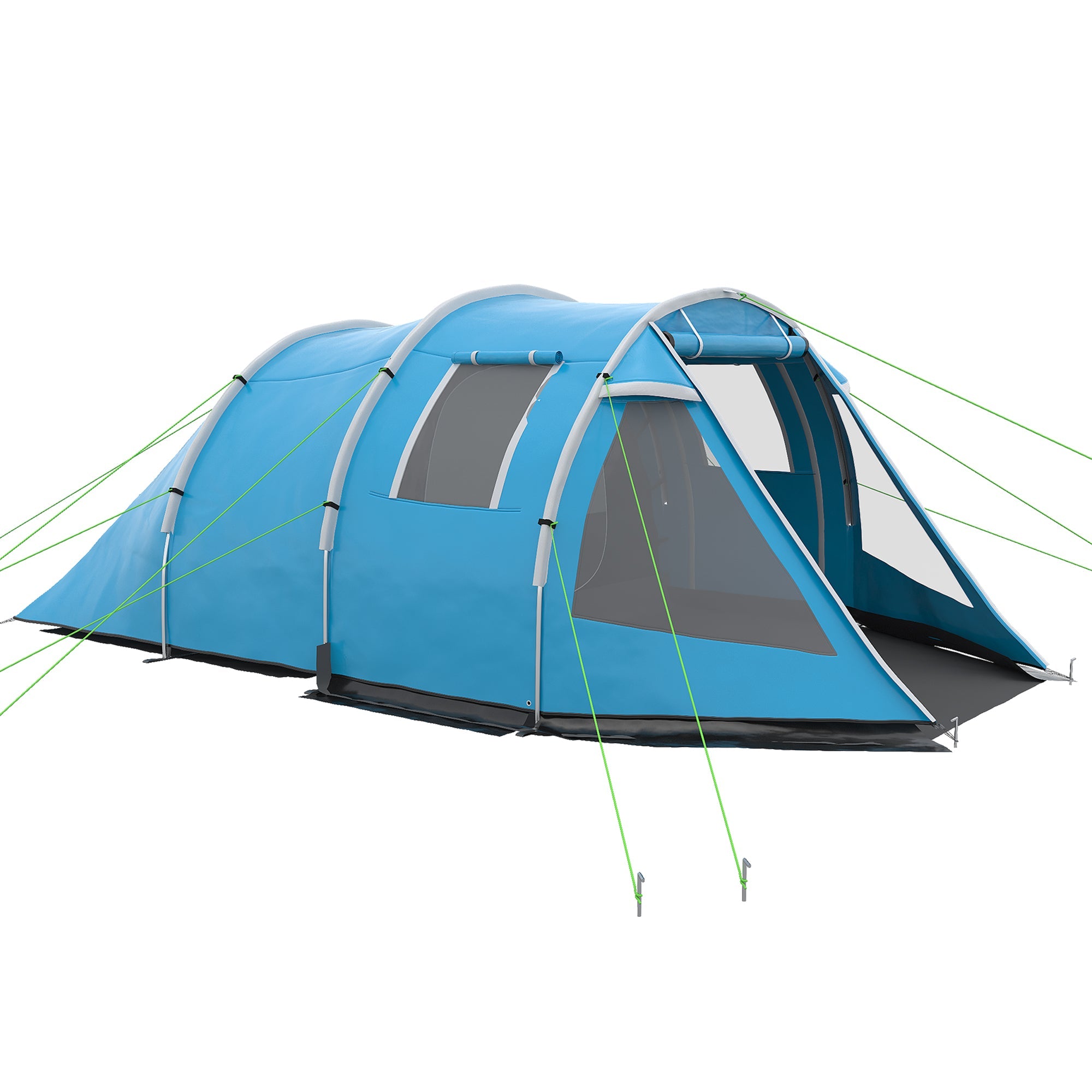 3-4 Man Tunnel Tent, Two Room Camping Tent with Windows and Covers, Portable Carry Bag, for Fishing, Hiking, Sports, Festival - Blue-0