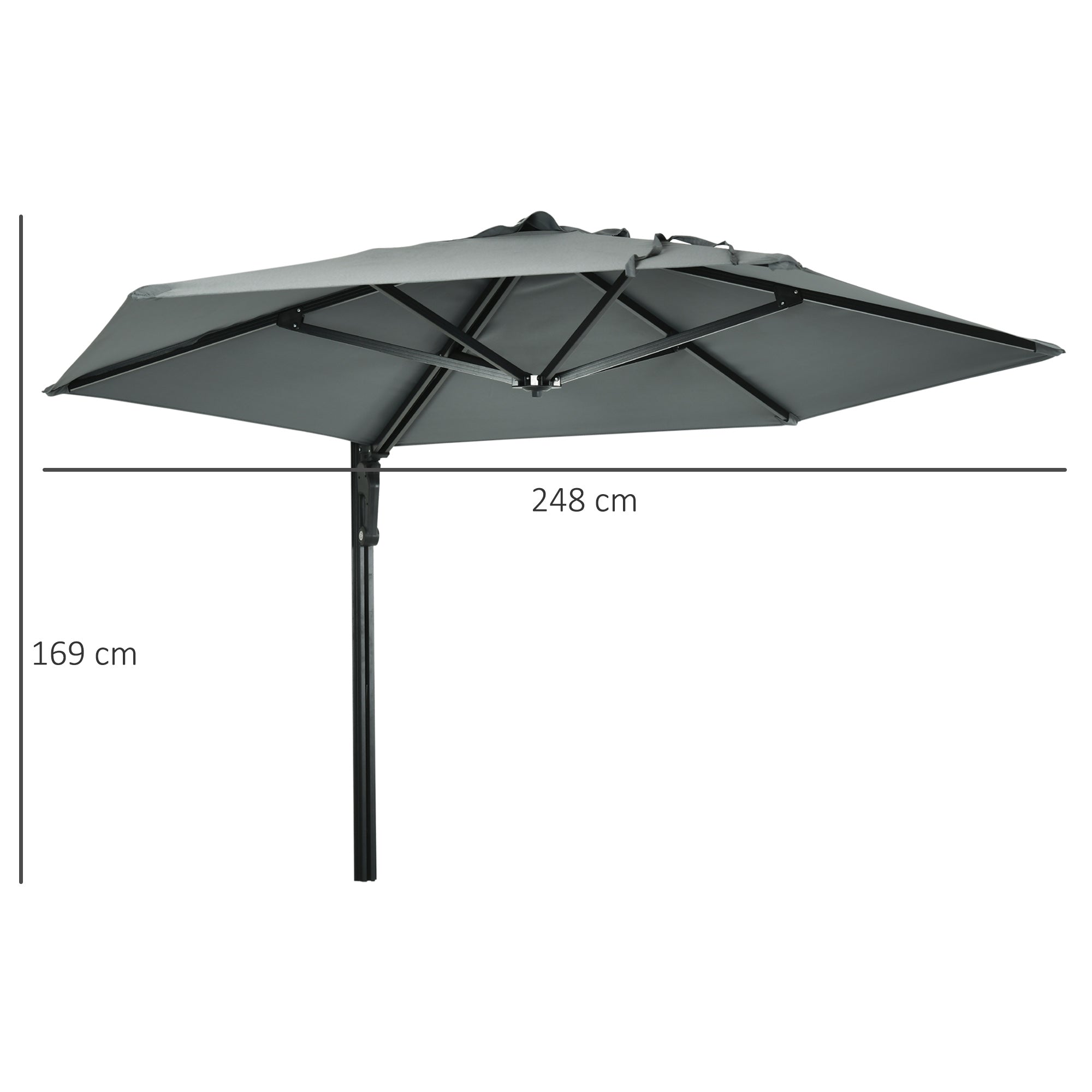 Wall Mounted Parasol, Hand to Push Outdoor Patio Umbrella with 180 Degree Rotatable Canopy for Porch, Deck, Garden, 250 cm, Grey-2